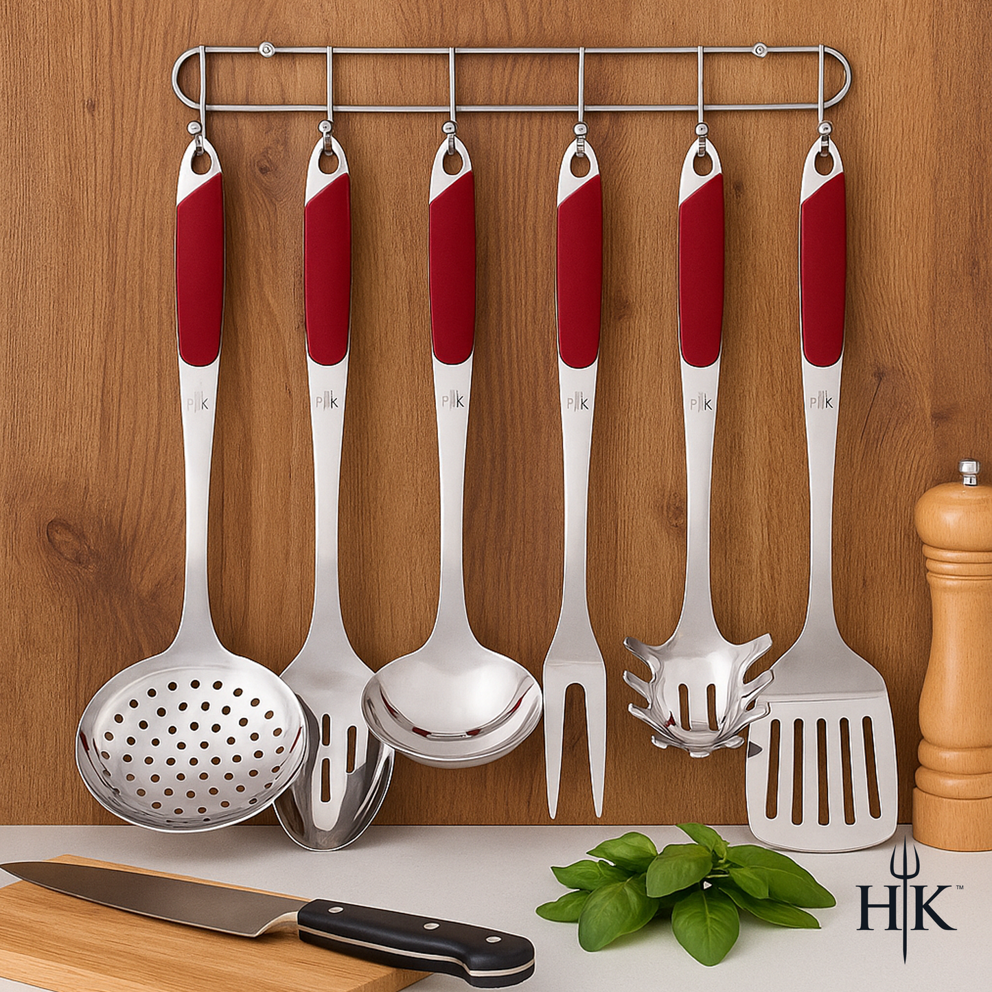 Hell's Kitchen 6-Piece Stainless Kitchen Utensil Set - Red