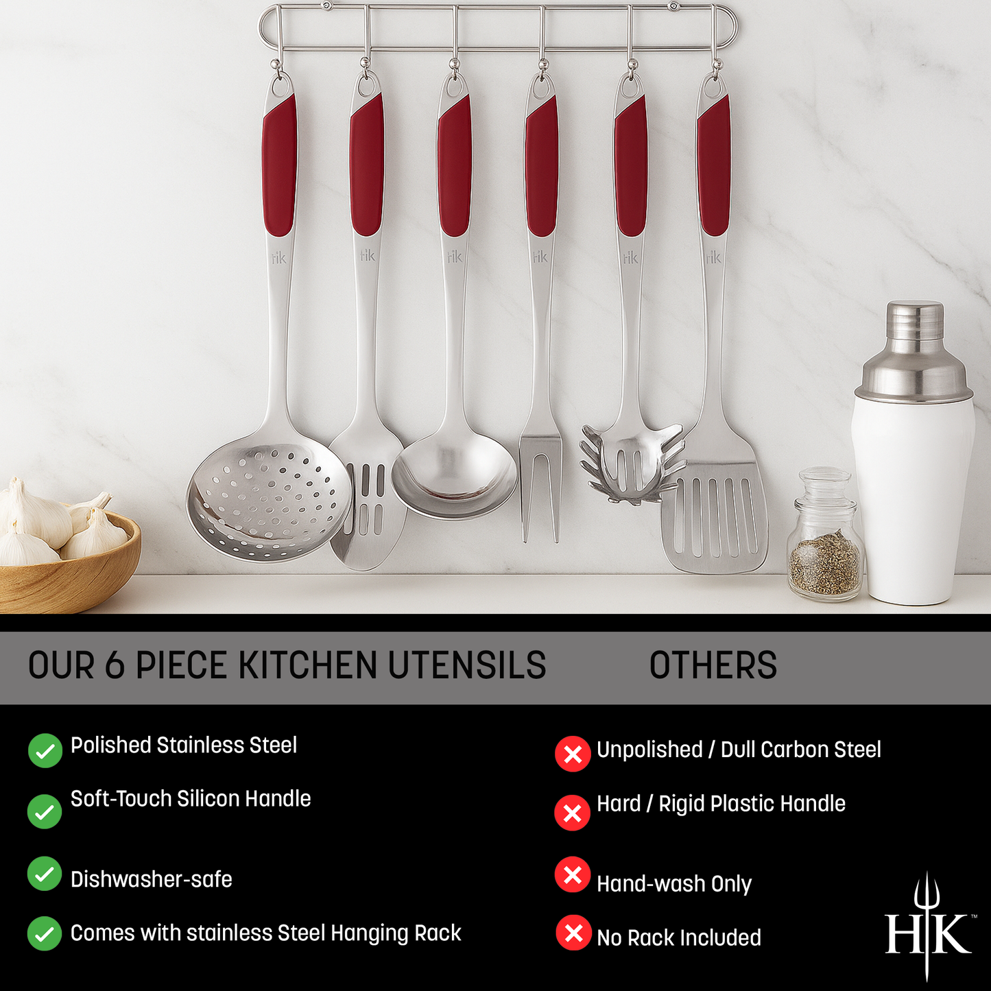 Hell's Kitchen 6-Piece Stainless Kitchen Utensil Set - Red
