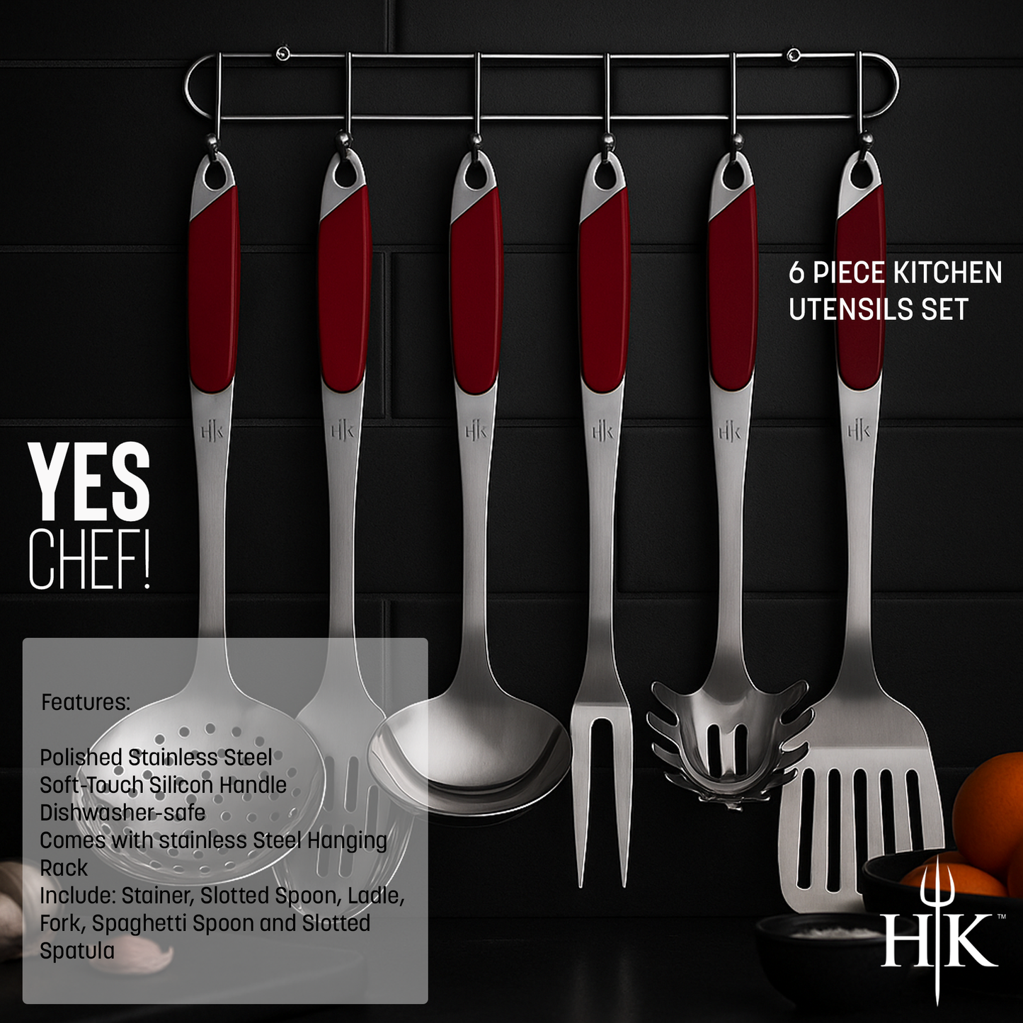 Hell's Kitchen 6-Piece Stainless Kitchen Utensil Set - Red