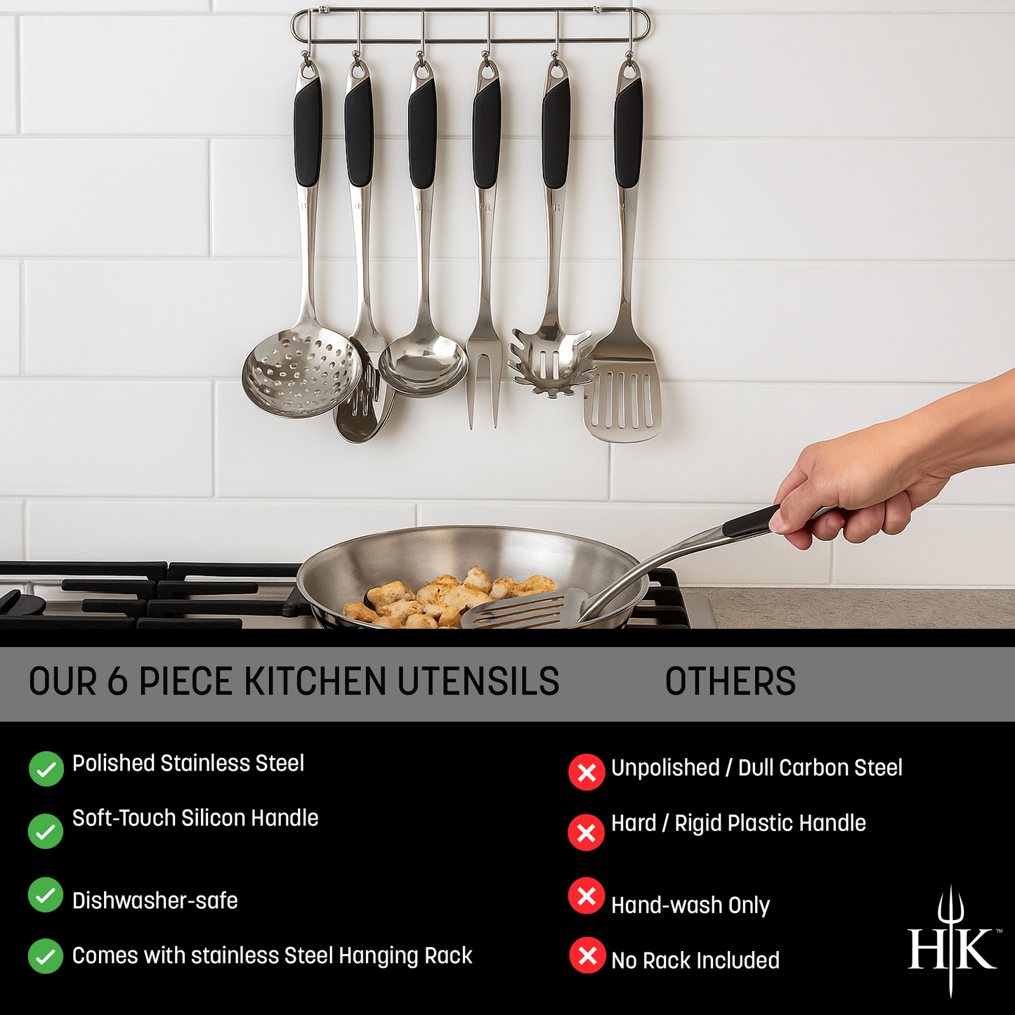 Hell's Kitchen 6-Piece Stainless Kitchen Utensil Set - Black