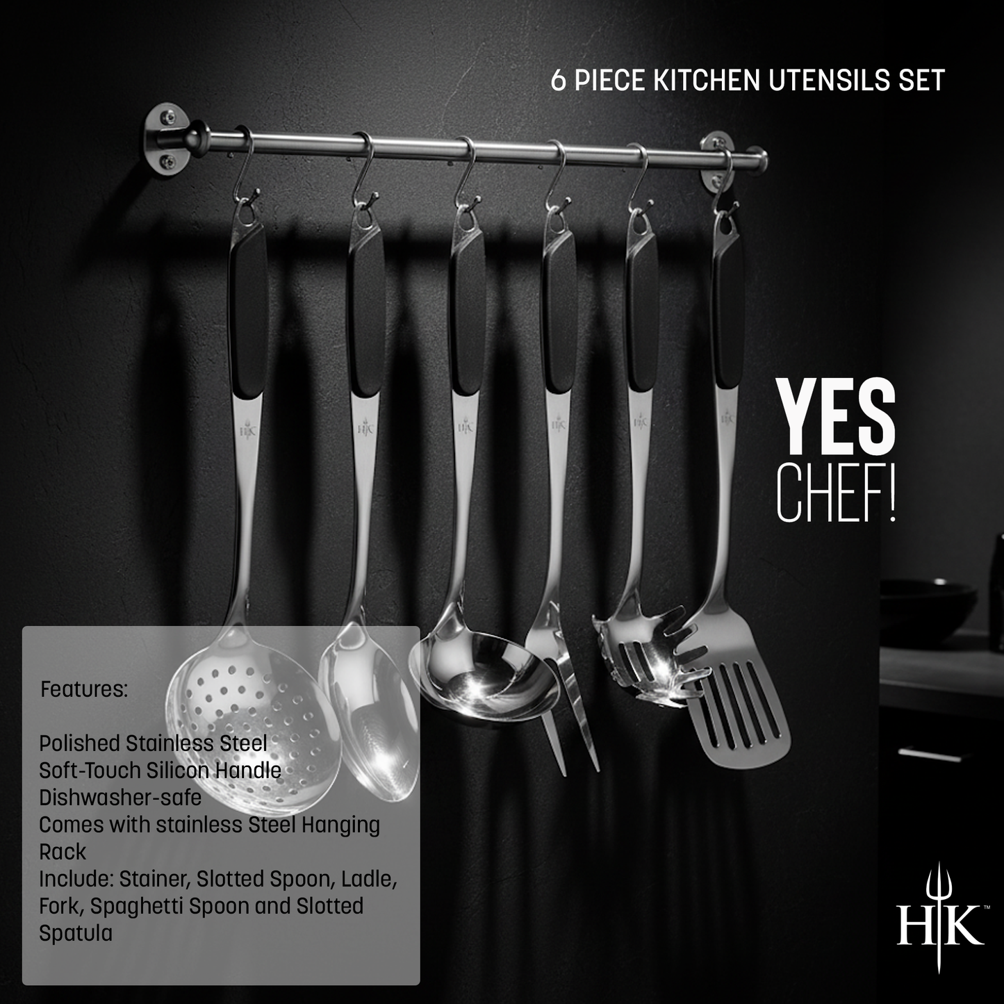 Hell's Kitchen 6-Piece Stainless Kitchen Utensil Set - Black