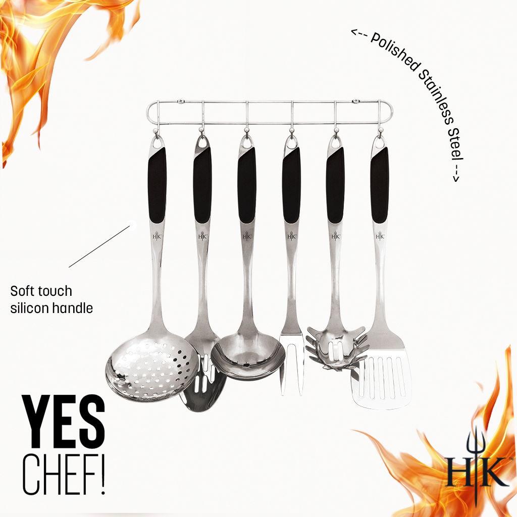 Hell's Kitchen 6-Piece Stainless Kitchen Utensil Set - Black