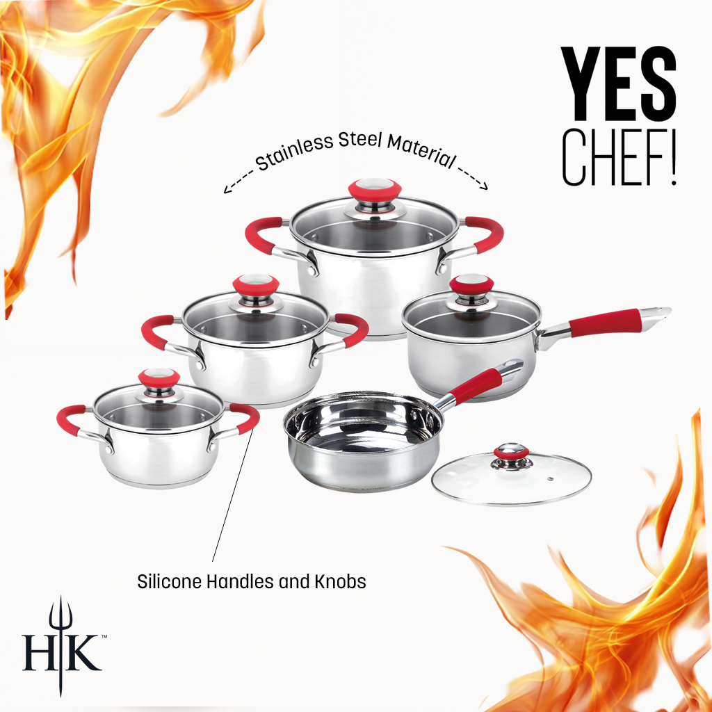 Hell's Kitchen 10-Piece Stainless Steel Cookware Set - Red