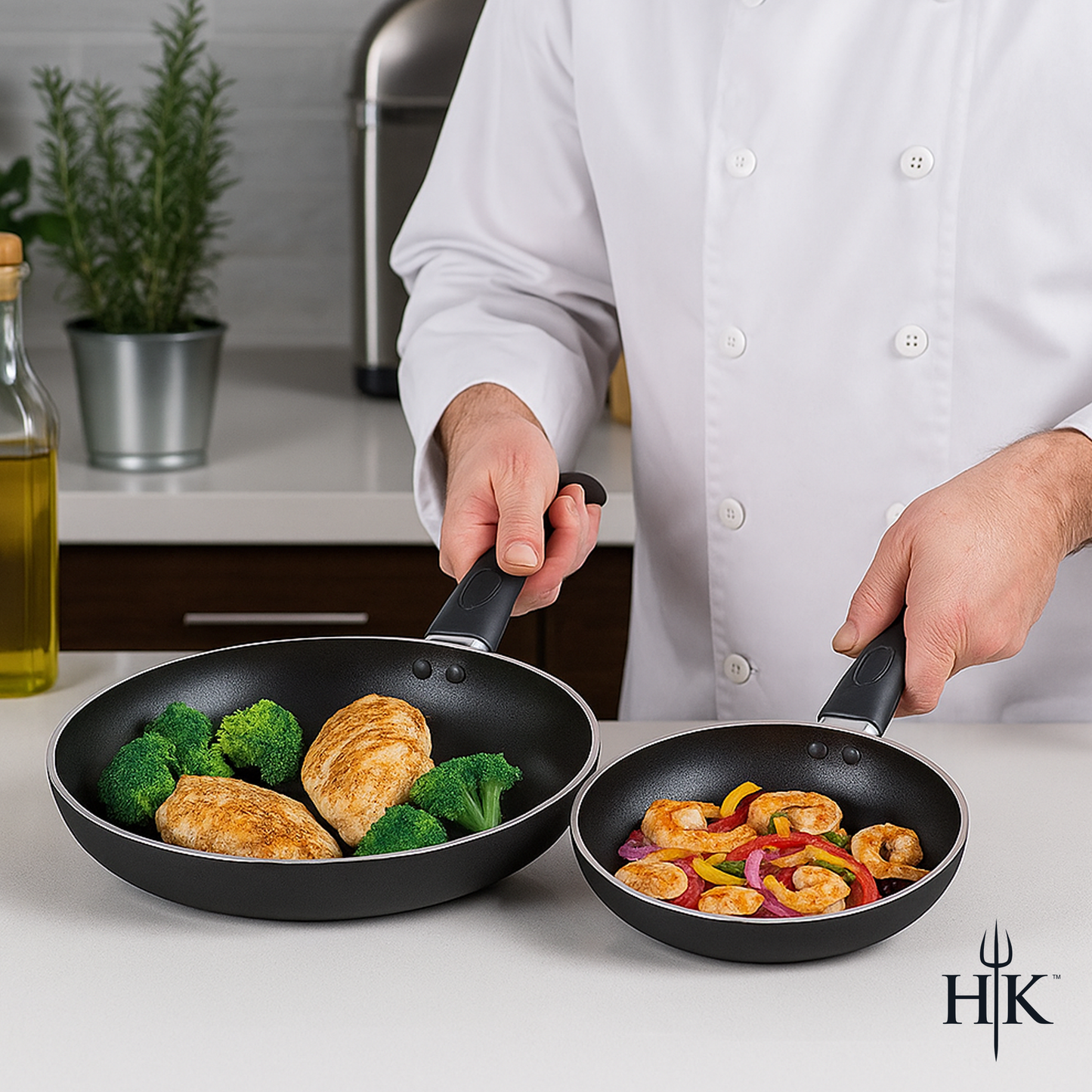 Hell's Kitchen 10-Inch & 12-Inch Ceramic Fry Pan Set - Black