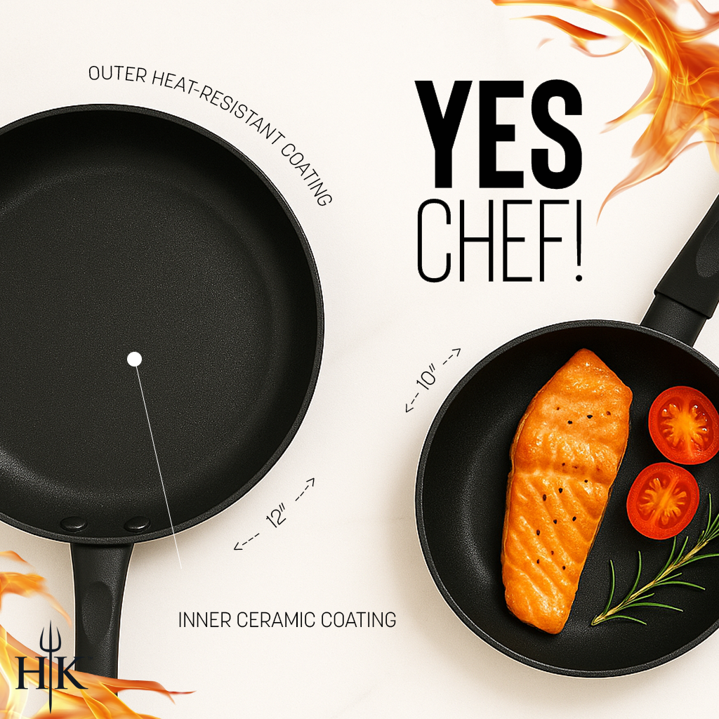 Hell's Kitchen 10-Inch & 12-Inch Ceramic Fry Pan Set - Black