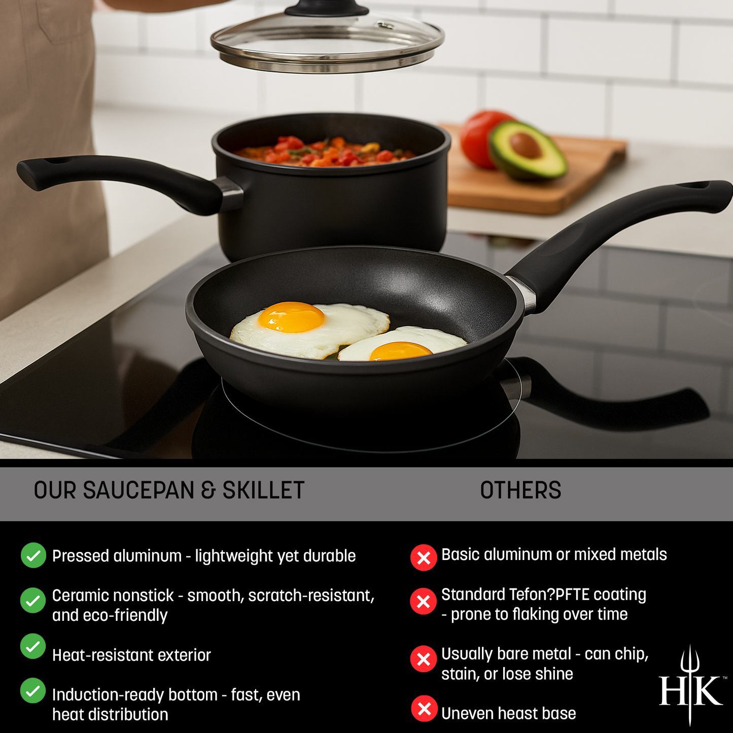 Hell’s Kitchen 1.5-Quart Saucepan and 10-Inch Skillet Set - Black