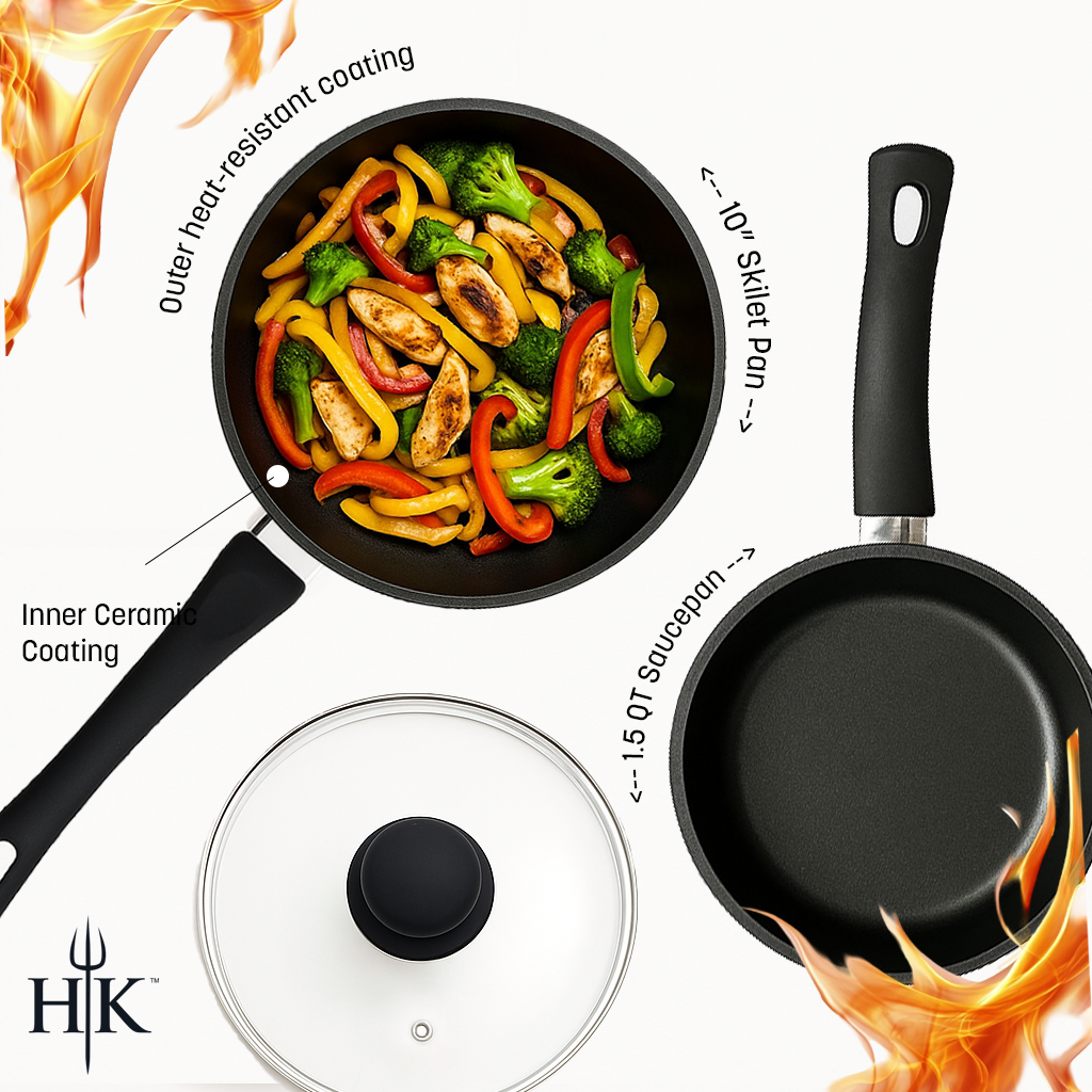 Hell’s Kitchen 1.5-Quart Saucepan and 10-Inch Skillet Set - Black