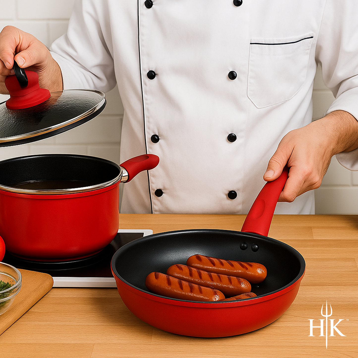 Hell’s Kitchen 1.5-Quart Saucepan and 10-Inch Skillet Set - Red