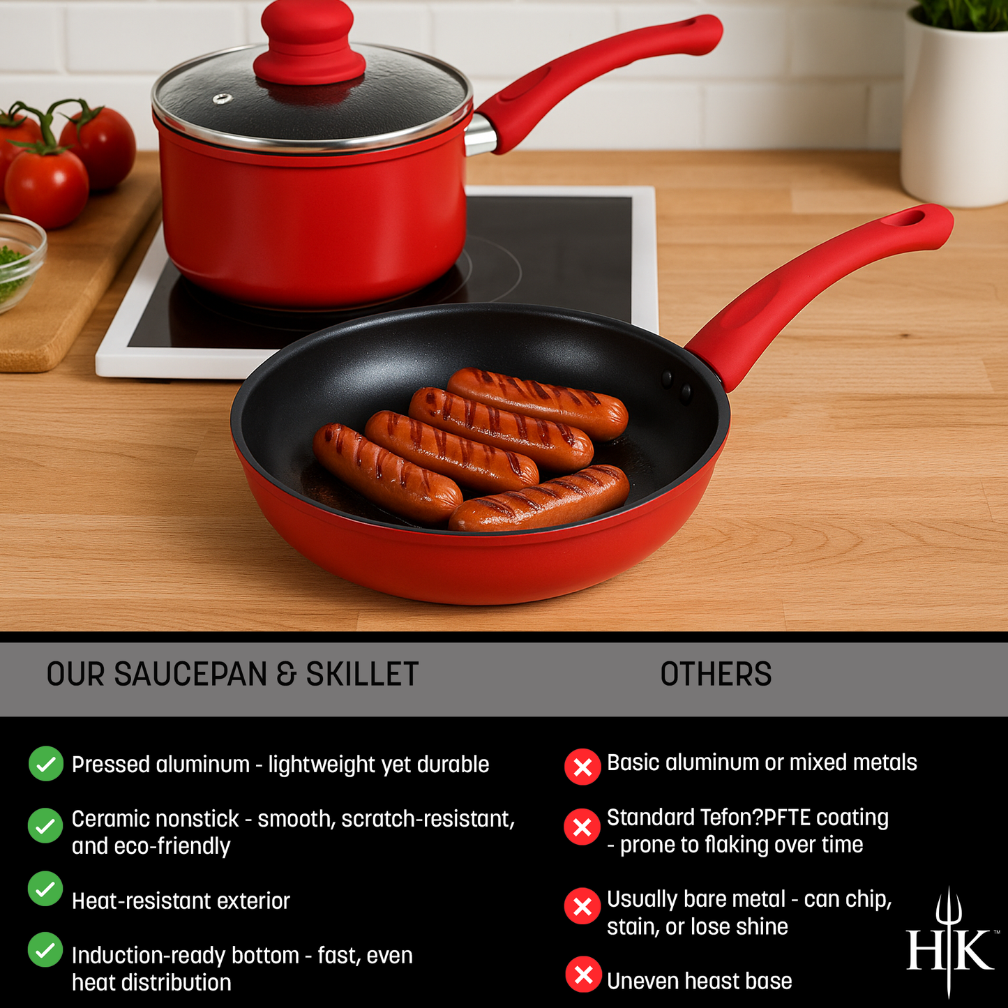 Hell’s Kitchen 1.5-Quart Saucepan and 10-Inch Skillet Set - Red