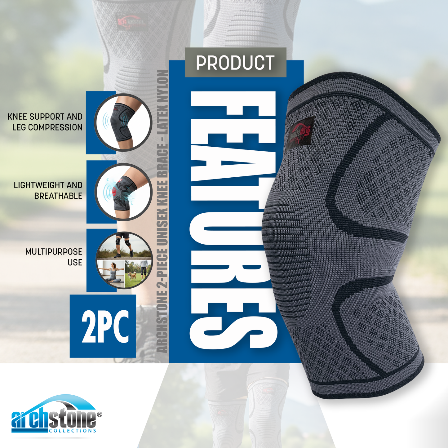 Archstone 2-Piece Unisex Knee Brace - Latex Nylon