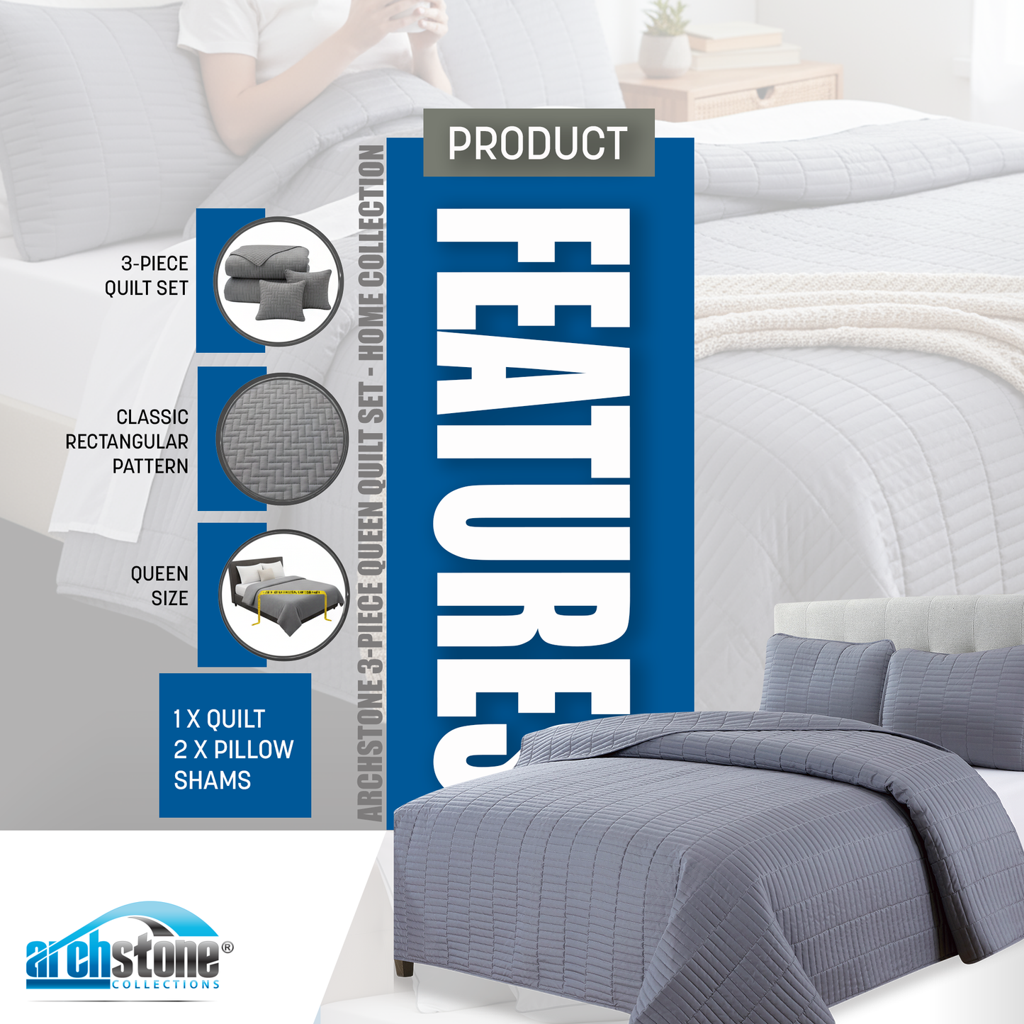 Archstone 3-Piece Queen Quilt Set - Home Collection