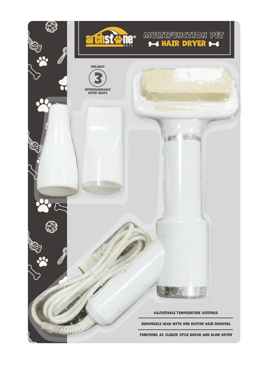 Archstone Pets Multifunction Hair Dryer with 3 Interchangeable Dryer Heads