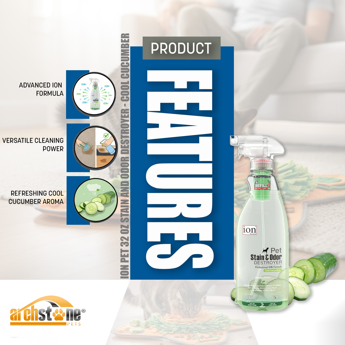 ION Pet 32 Oz Stain and Odor Destroyer - Cool Cucumber