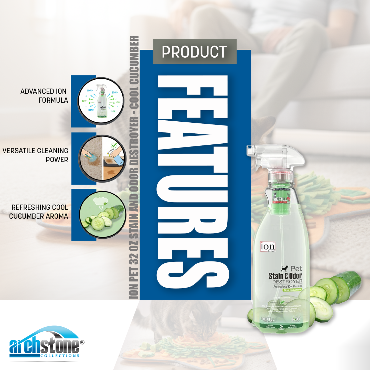ION Pet 32 Oz Stain and Odor Destroyer - Cool Cucumber