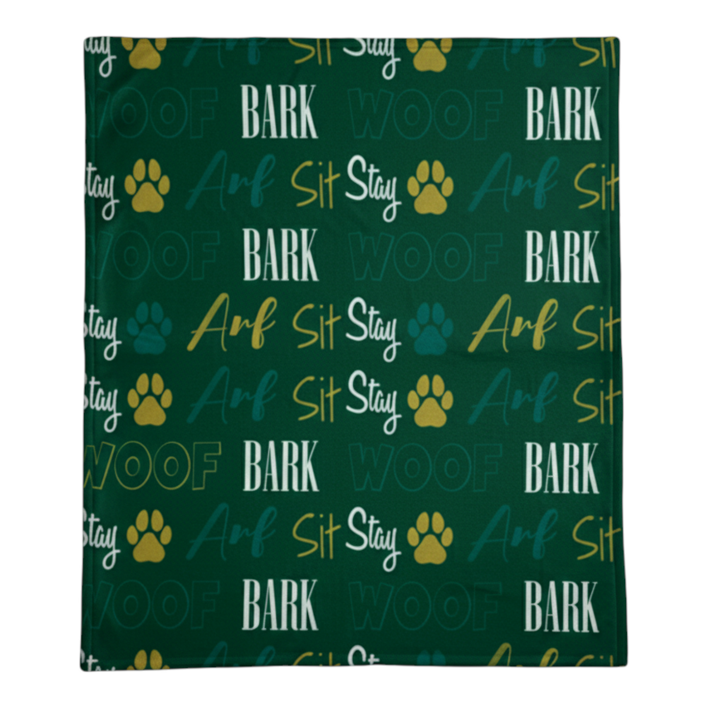 Archstone Pets Throw Blanket - Polar Fleece Polyester, Green Woof Bark Print