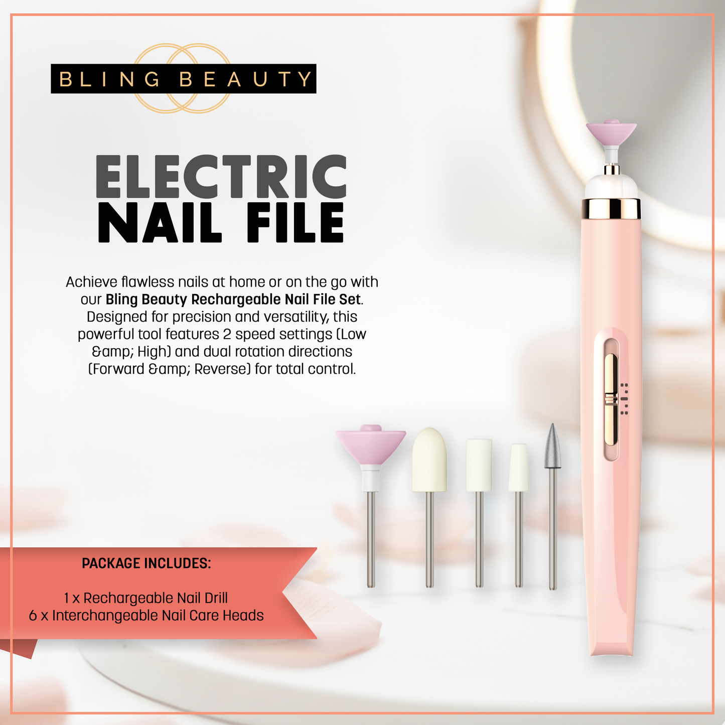 Bling Beauty Electric Nail File - Pink