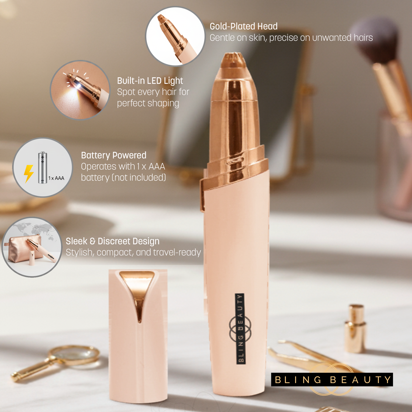 Bling Beauty Electric Eyebrow Trimmer - Fine Hair Shaver