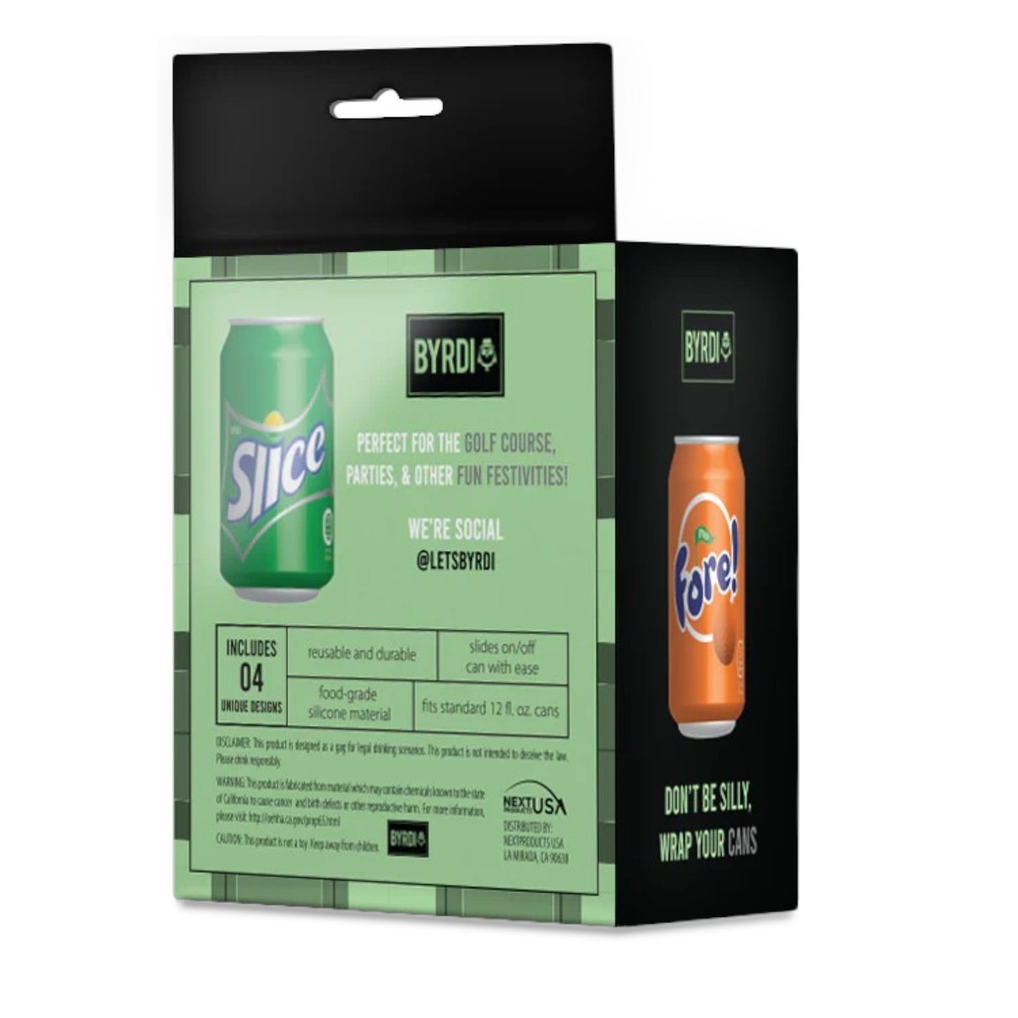 Byrdi 4-Piece Fore! Skins - Beverage Can Covers, Silicone Sleeves