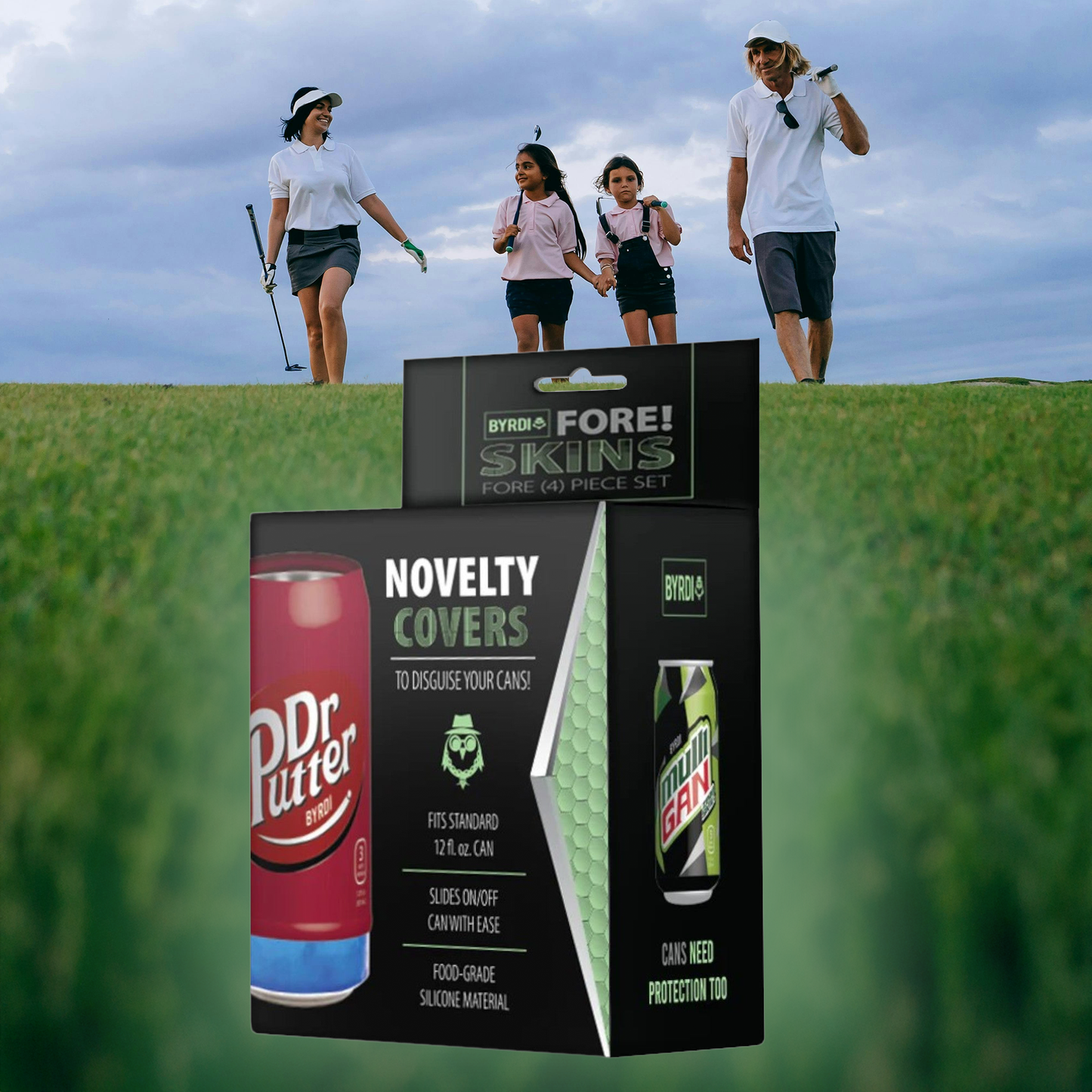 Byrdi 4-Piece Fore! Skins - Beverage Can Covers, Silicone Sleeves