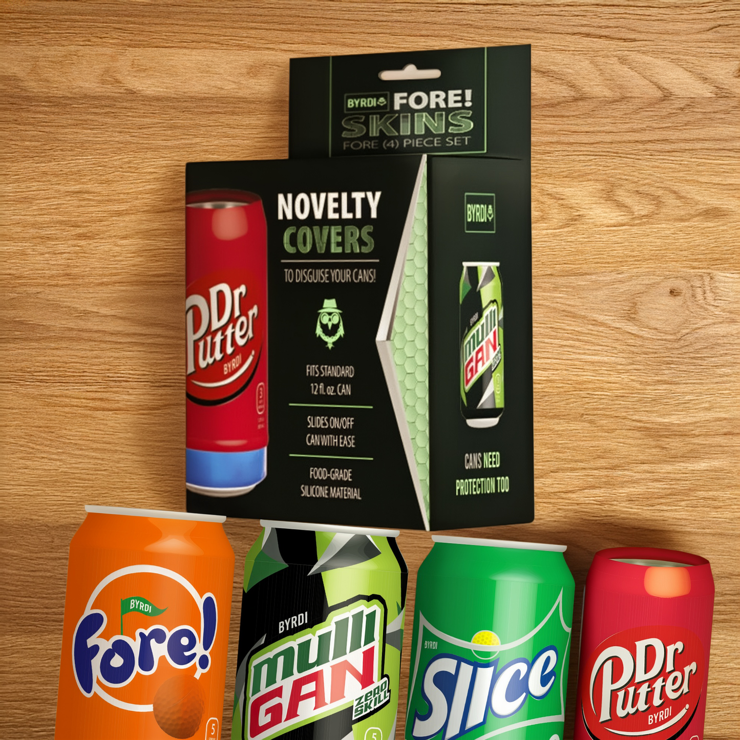 Byrdi 4-Piece Fore! Skins - Beverage Can Covers, Silicone Sleeves