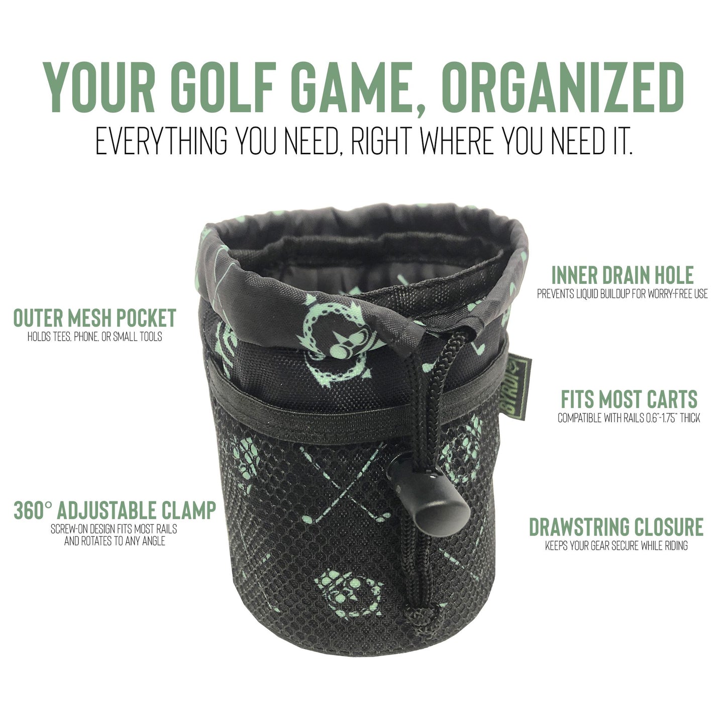 Byrdi Buddy Gold Cart Mount with 360° Rotating Clip