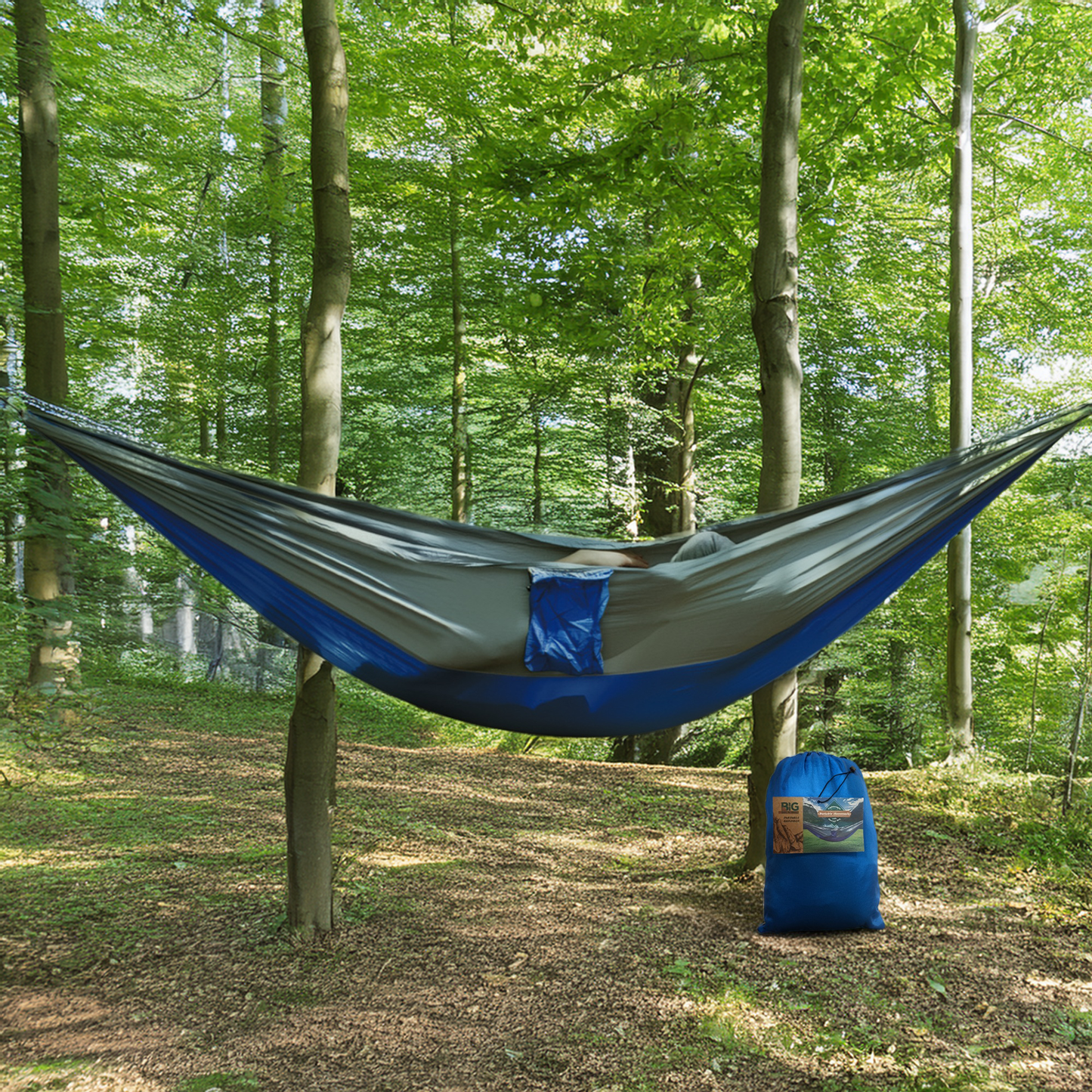 Big Backyard Portable Camping Hammock with Storage Bag - Blue Gray