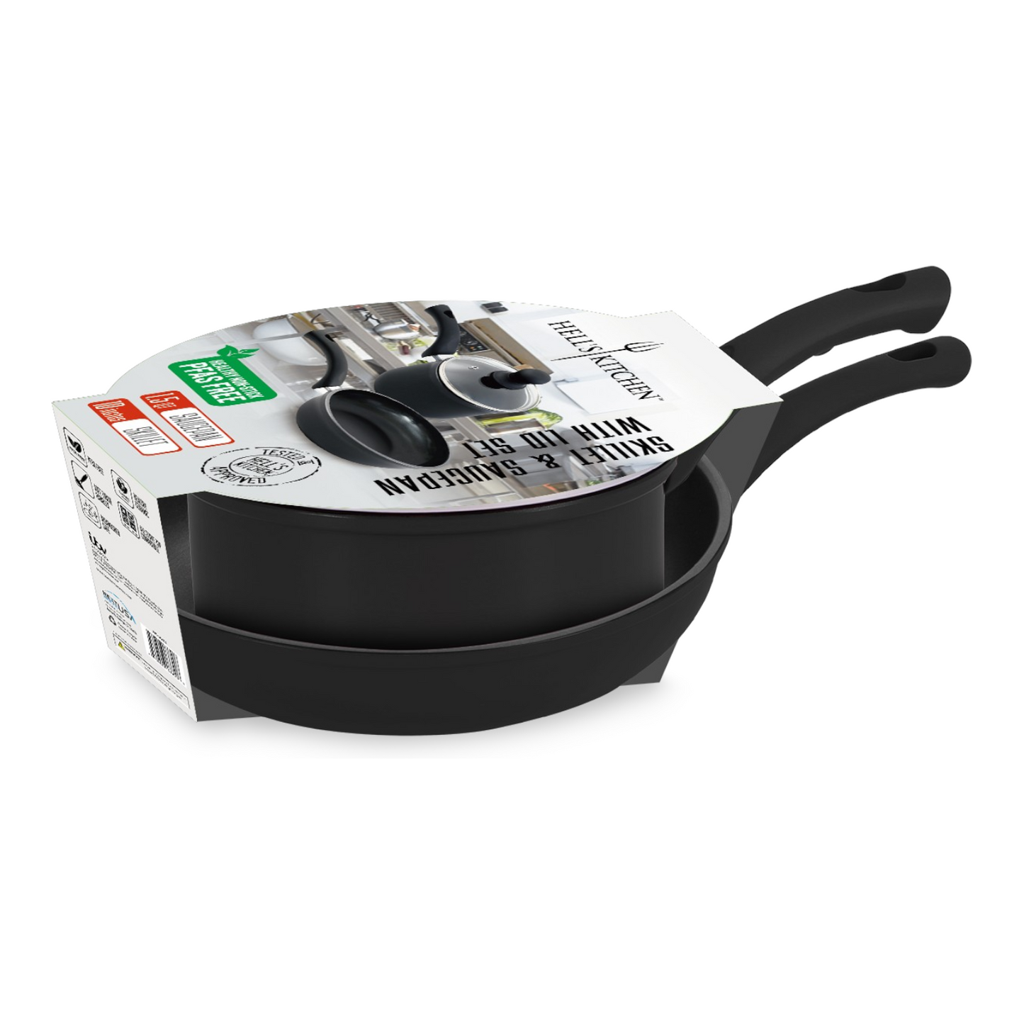 Hell’s Kitchen 1.5-Quart Saucepan and 10-Inch Skillet Set - Black