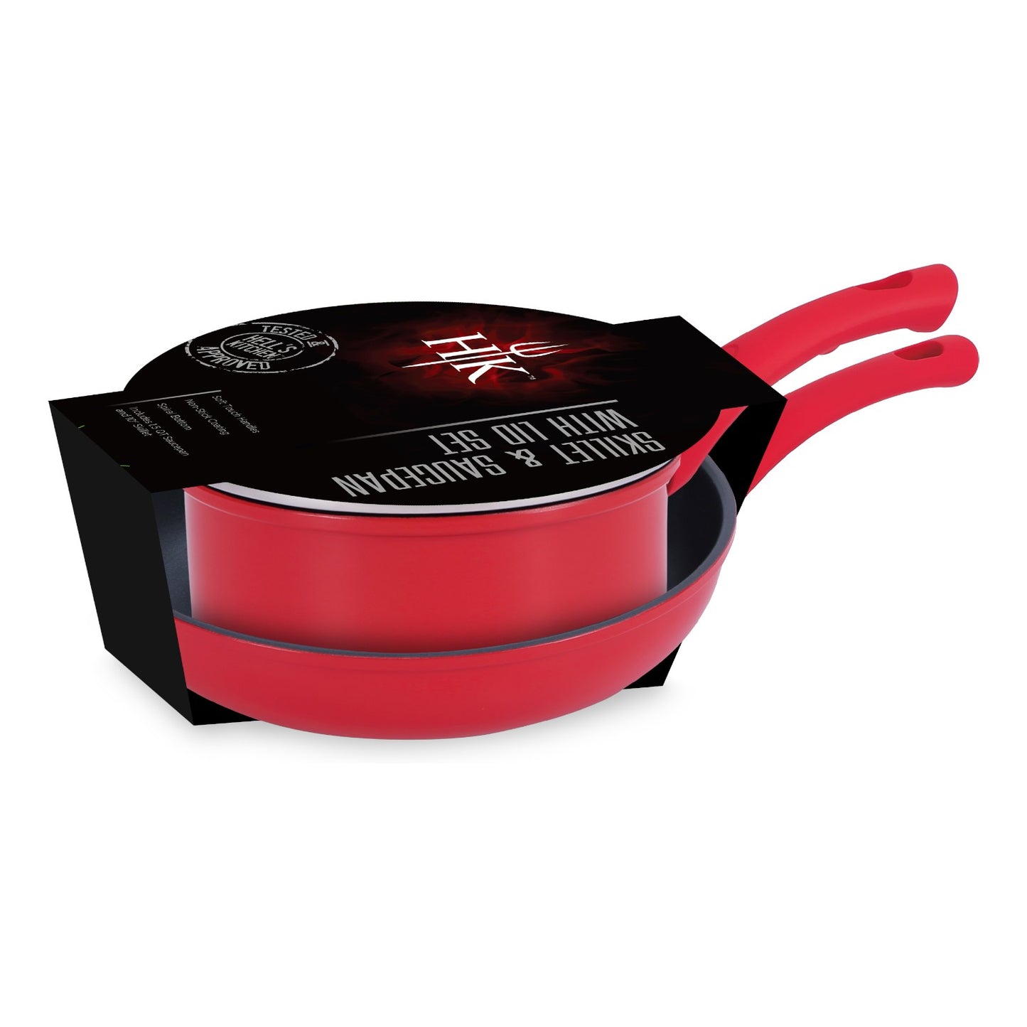 Hell’s Kitchen 1.5-Quart Saucepan and 10-Inch Skillet Set - Red