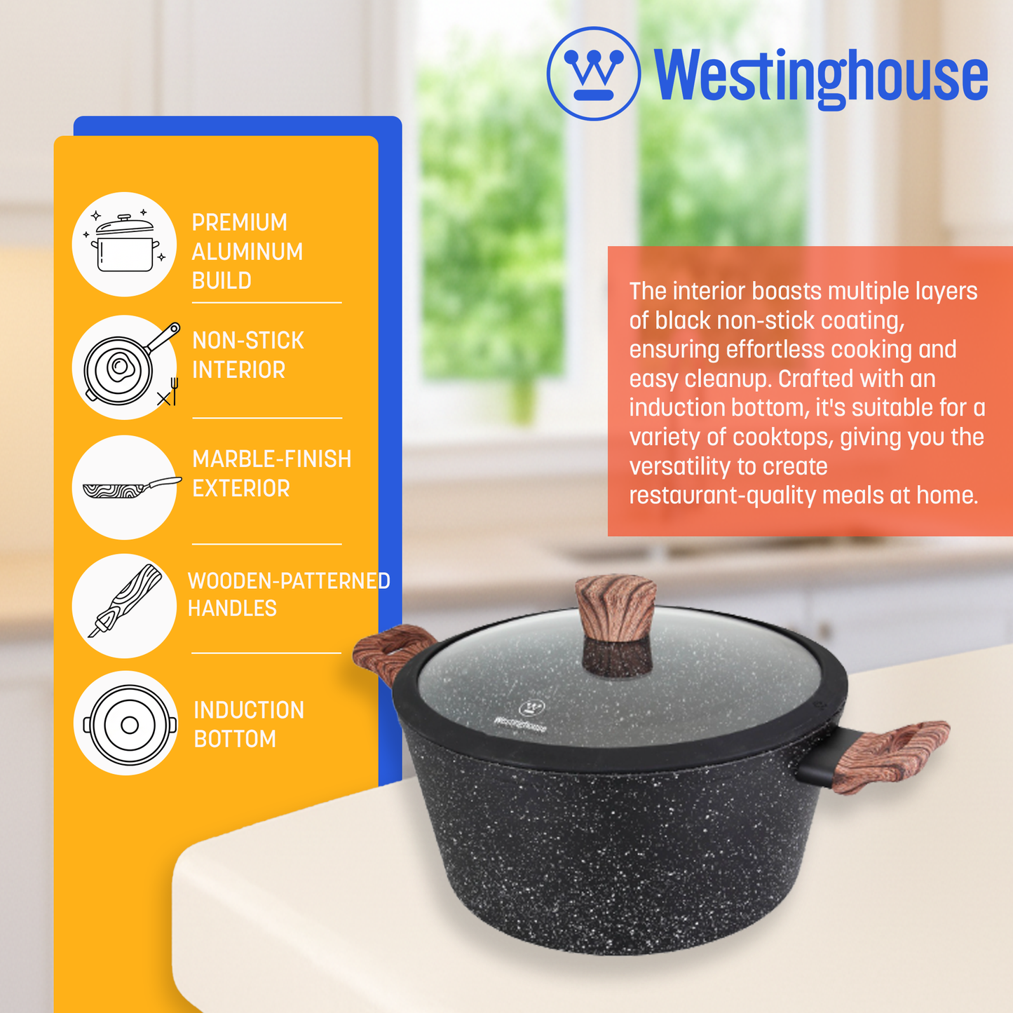 Westinghouse 4.5-Quart Casserole with Lid - Marble Series