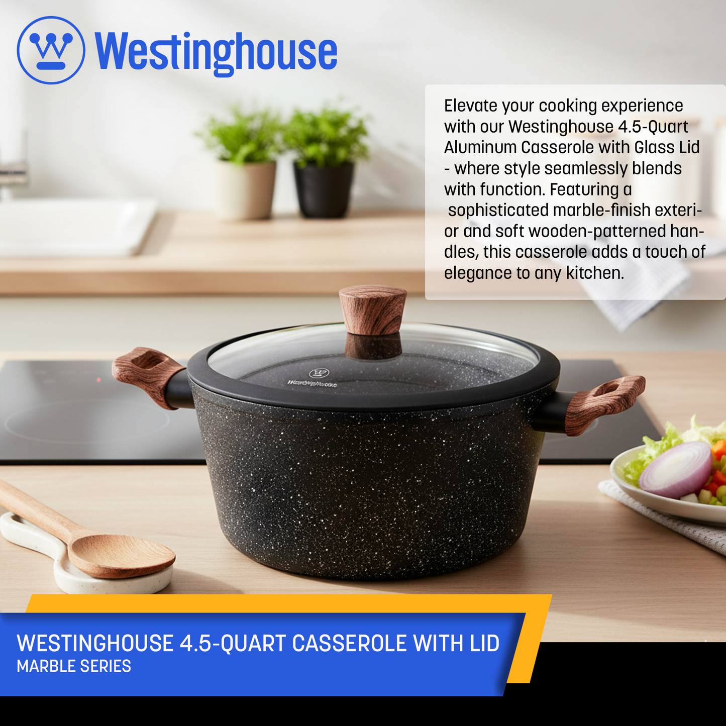 Westinghouse 4.5-Quart Casserole with Lid - Marble Series