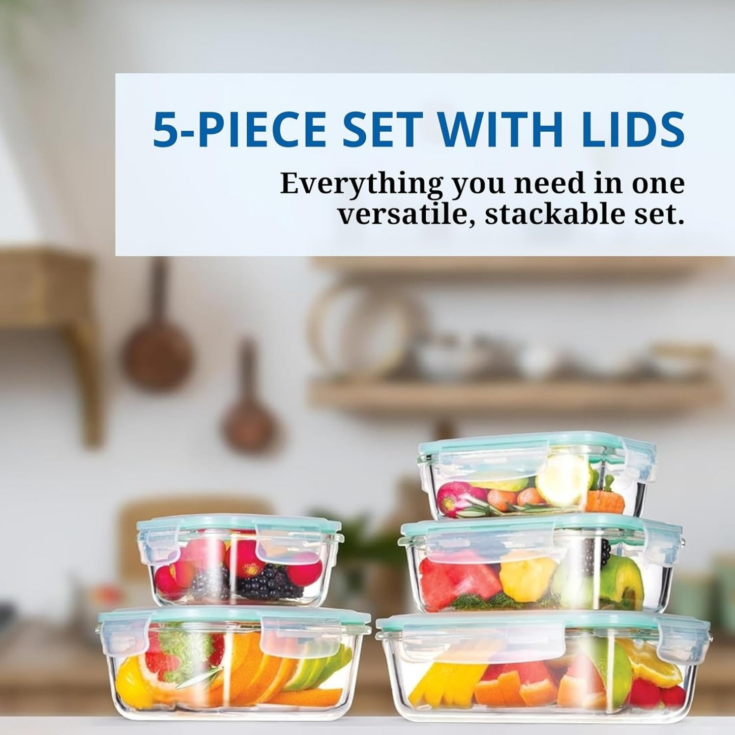 Westinghouse 5-Piece Glass Container Set - 320ml, 370ml, 640ml, 800ml, 1050ml