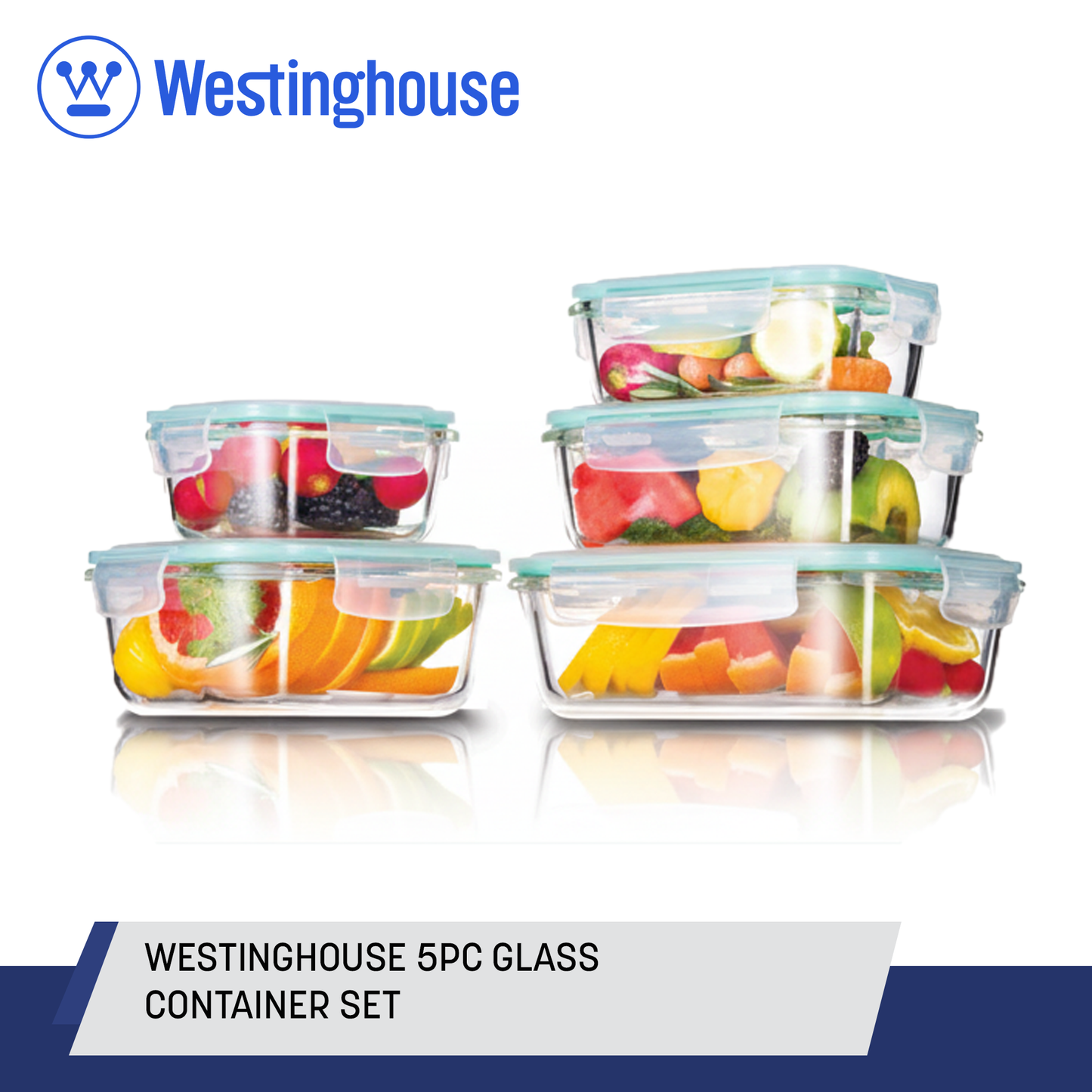 Westinghouse 5-Piece Glass Container Set - 320ml, 370ml, 640ml, 800ml, 1050ml