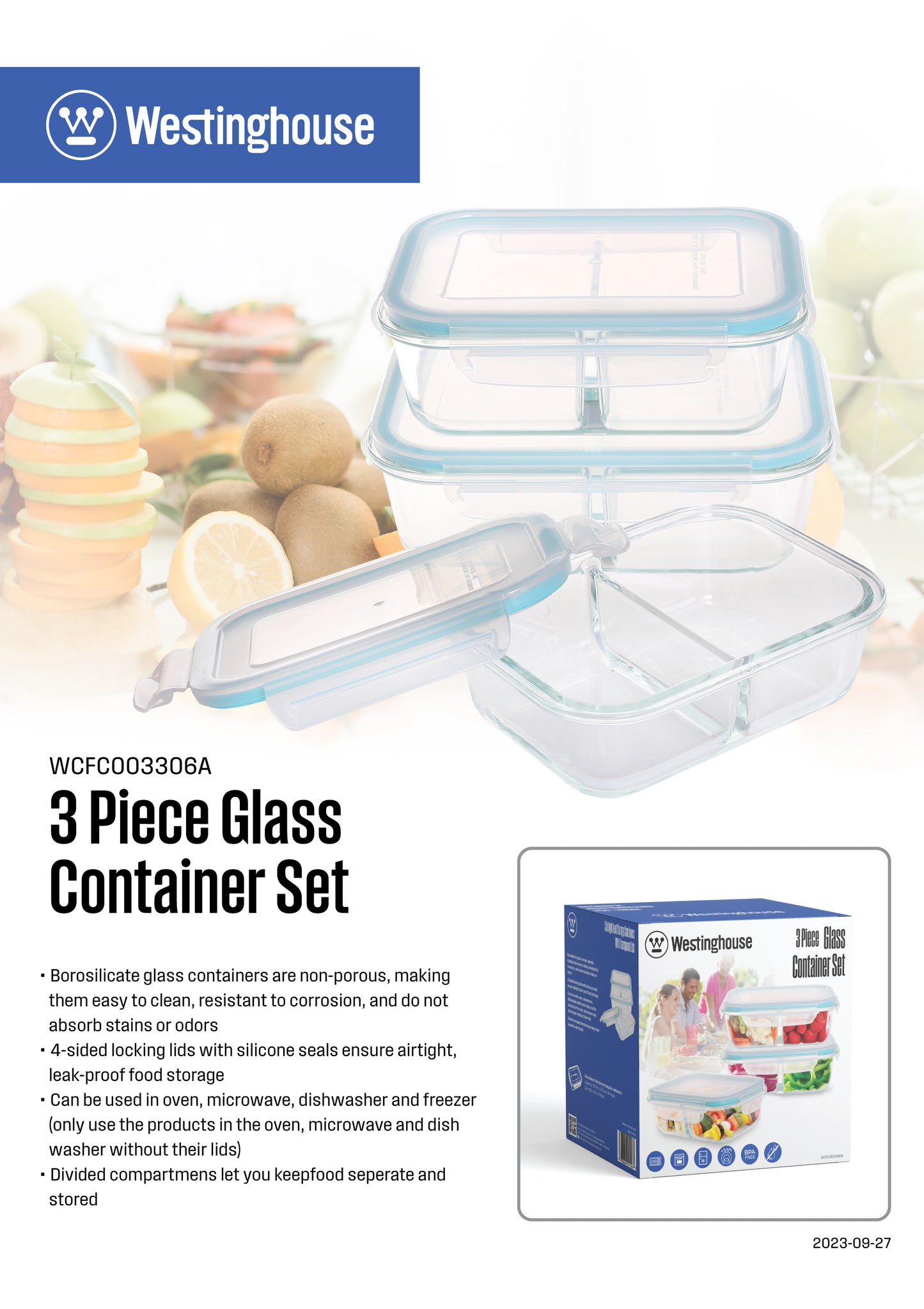 Westinghouse 3-Piece Glass Container Set - 1050ml Each