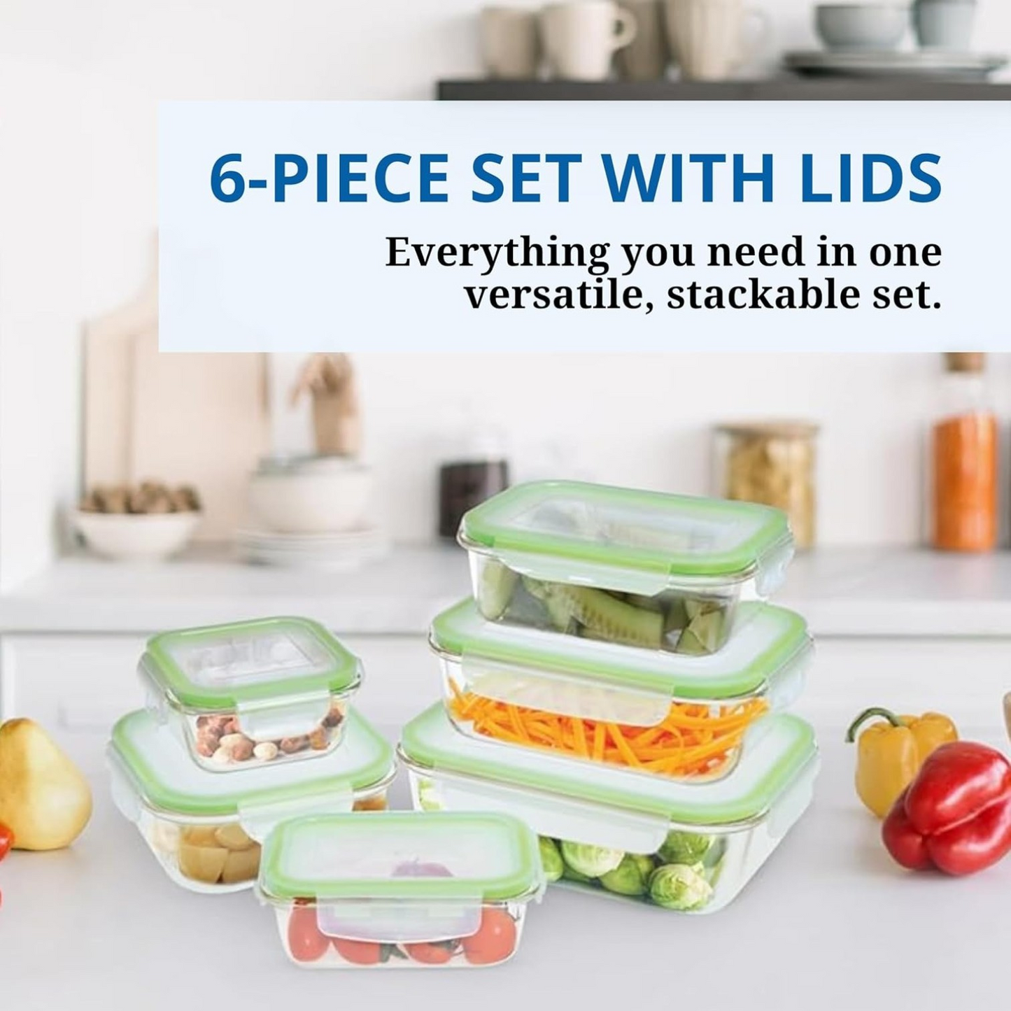 Westinghouse 6-Piece Glass Container Set - 320ml, 370ml, 640ml, 800ml, 1050ml, 1520ml