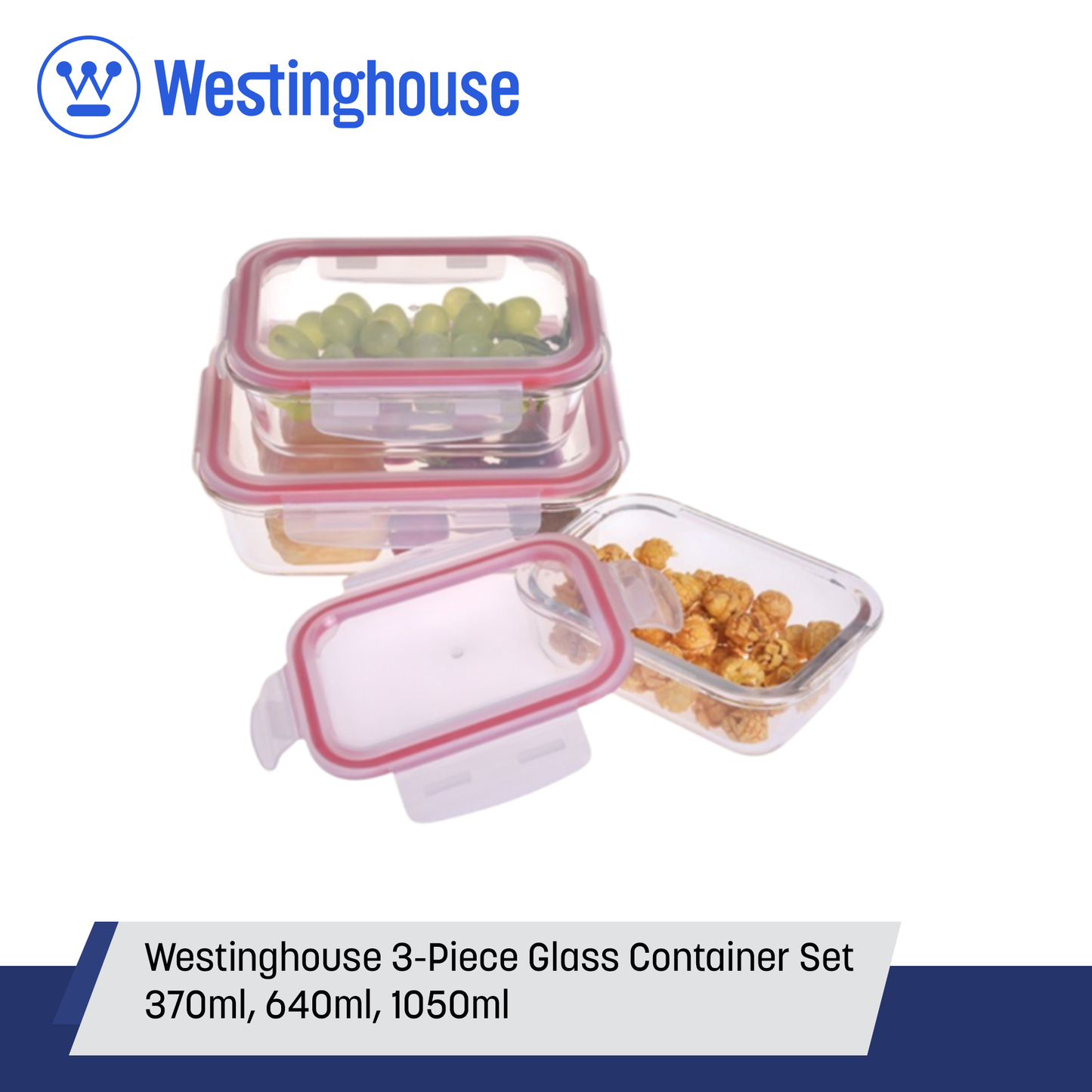 Westinghouse 3-Piece Glass Container Set - 370ml, 640ml, 1050ml