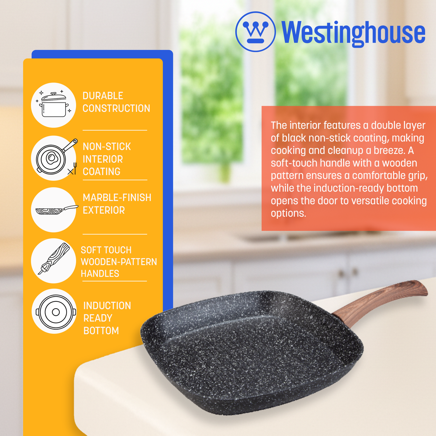 Westinghouse 11-Inch Grill Pan Stovetop - Marble Wood Series