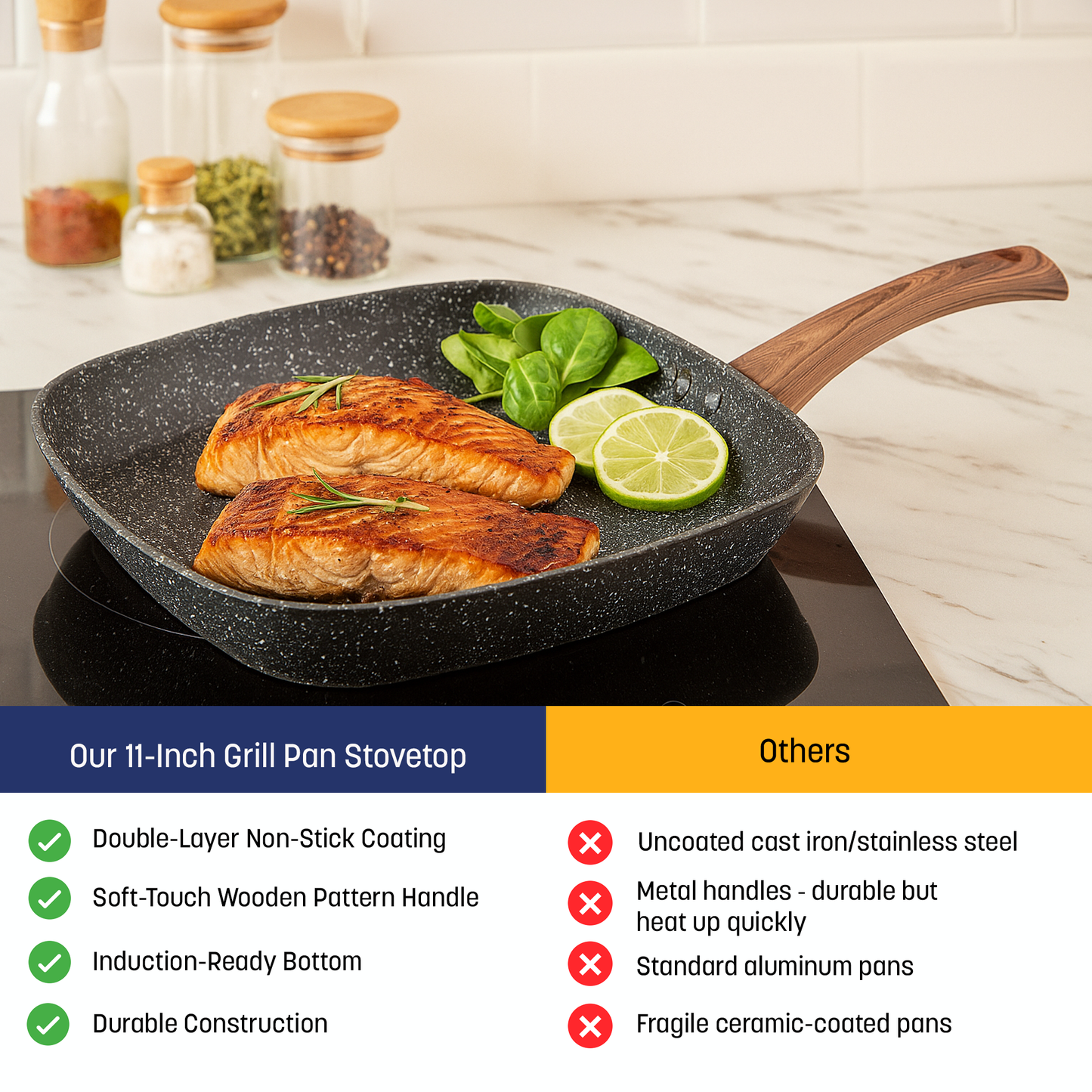 Westinghouse 11-Inch Grill Pan Stovetop - Marble Wood Series