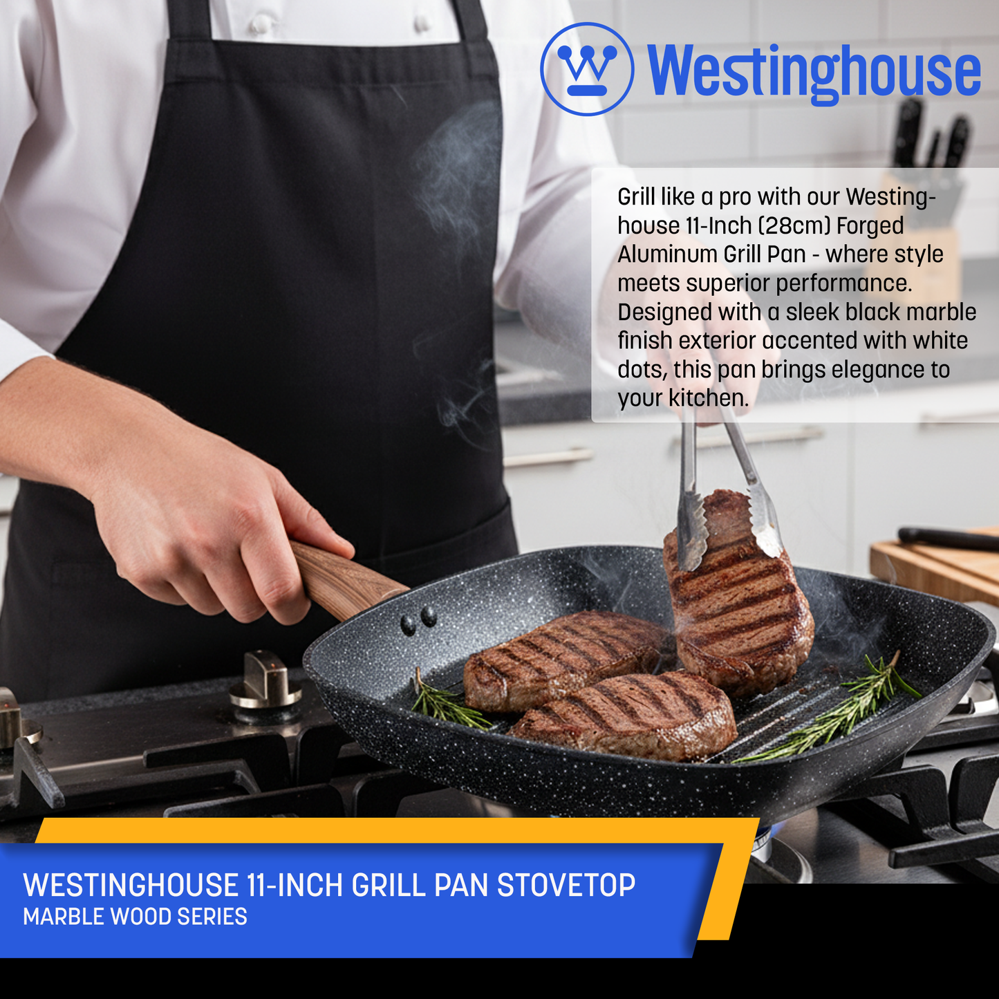Westinghouse 11-Inch Grill Pan Stovetop - Marble Wood Series