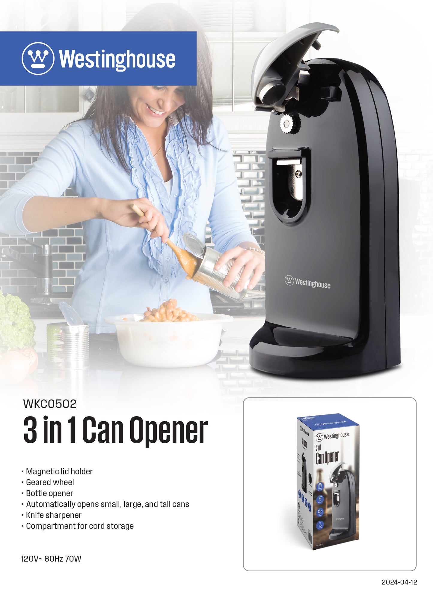Westinghouse 3-in-1 Can Opener Knife Sharpener Bottle Opener - Promotional