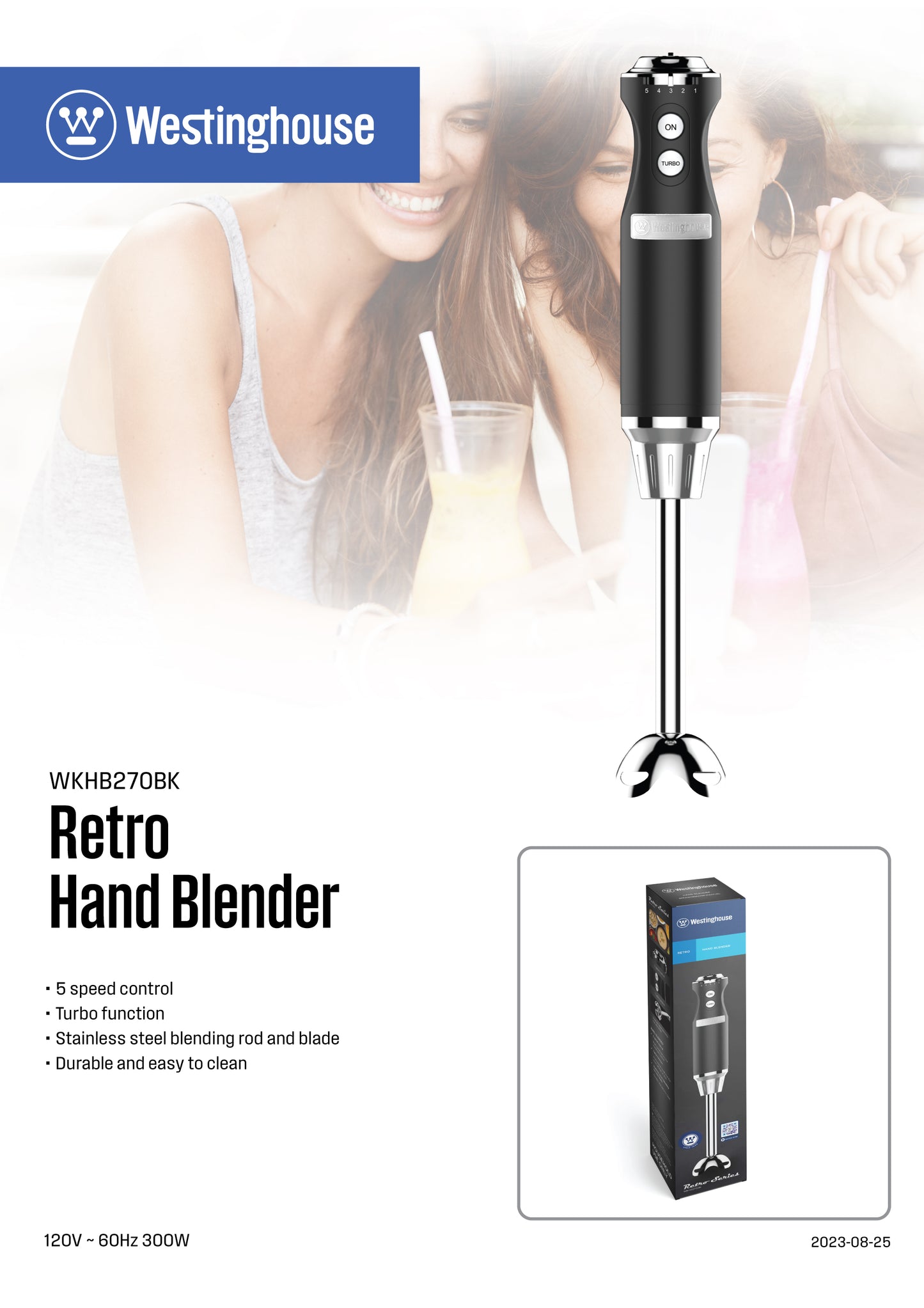Westinghouse Multi-Speed Immersion Hand Blender - Retro Series, 4 Colors