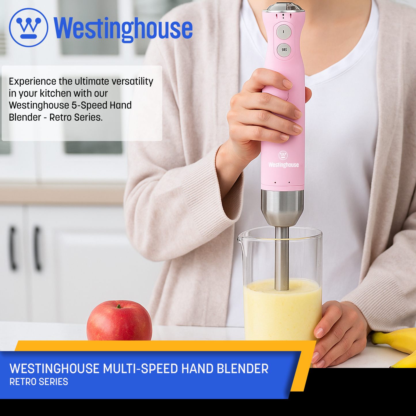 Westinghouse Multi-Speed Immersion Hand Blender - Retro Series, 4 Colors