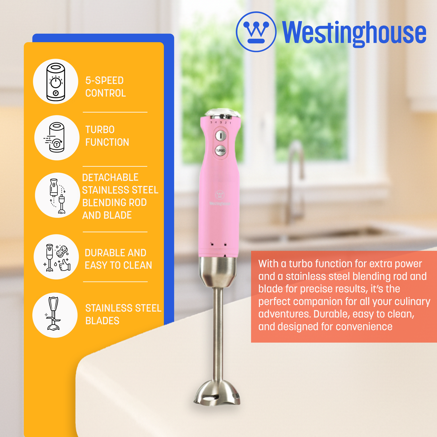 Westinghouse Multi-Speed Immersion Hand Blender - Retro Series, 4 Colors