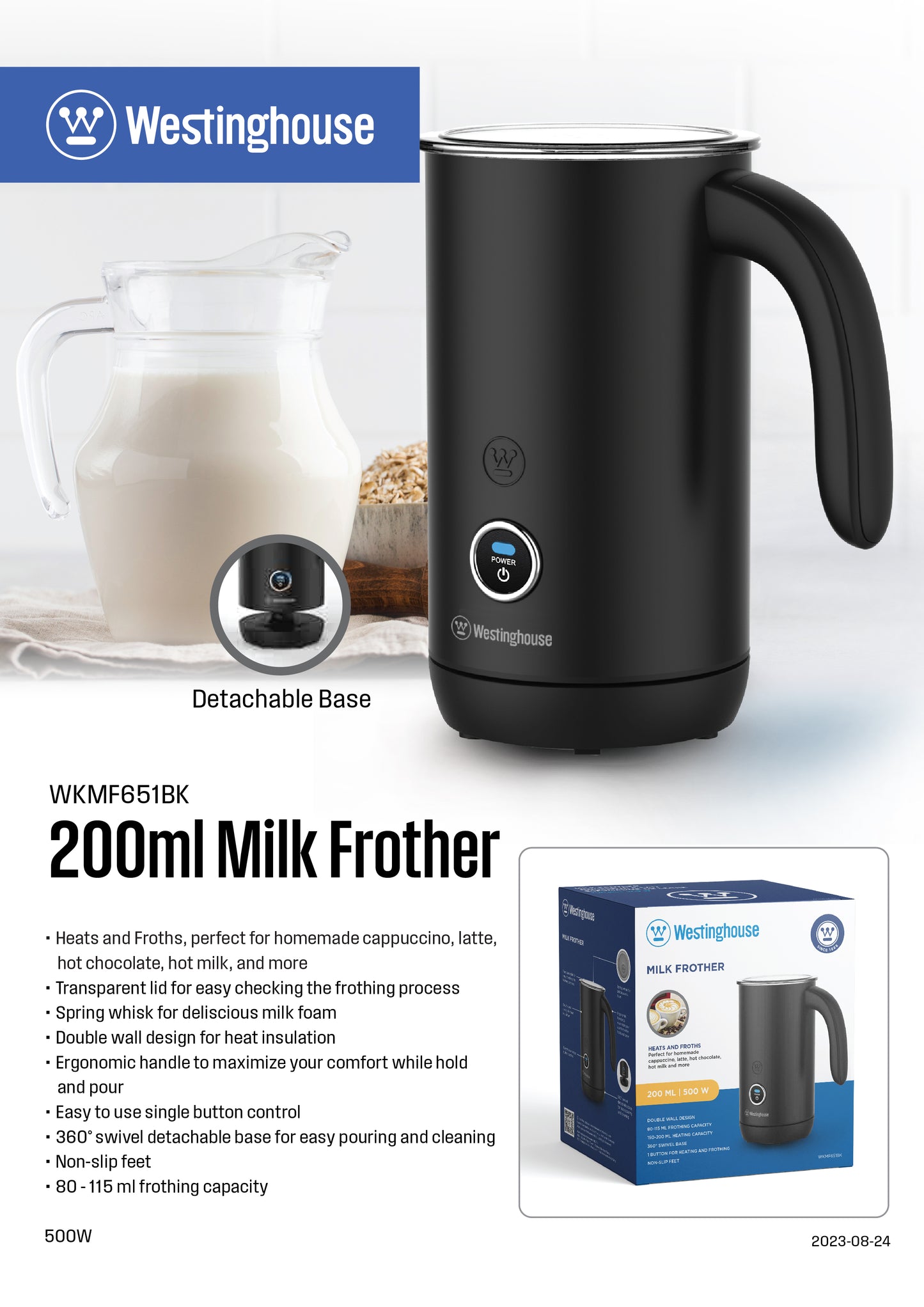 Westinghouse Milk Frother 500W - Everyday Series