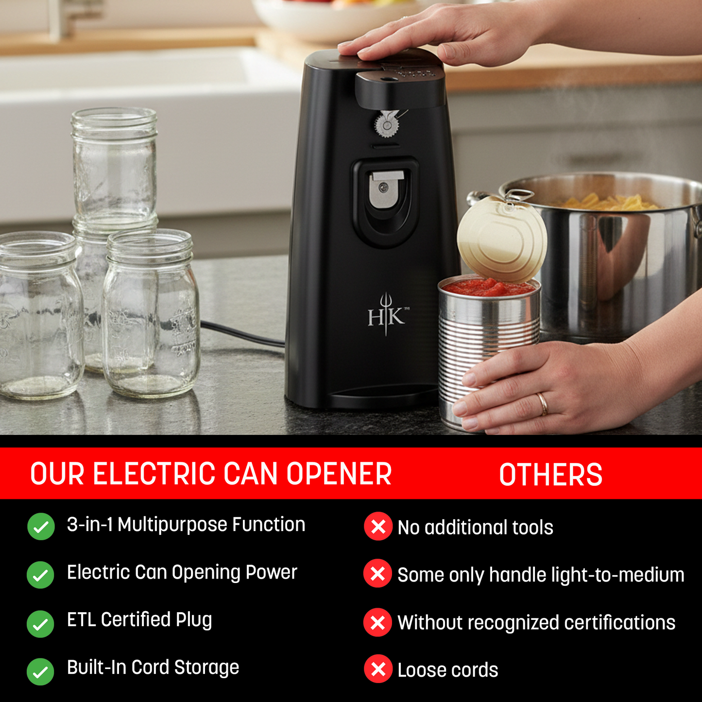 Hell’s Kitchen Multipurpose Electric Can Opener - Black