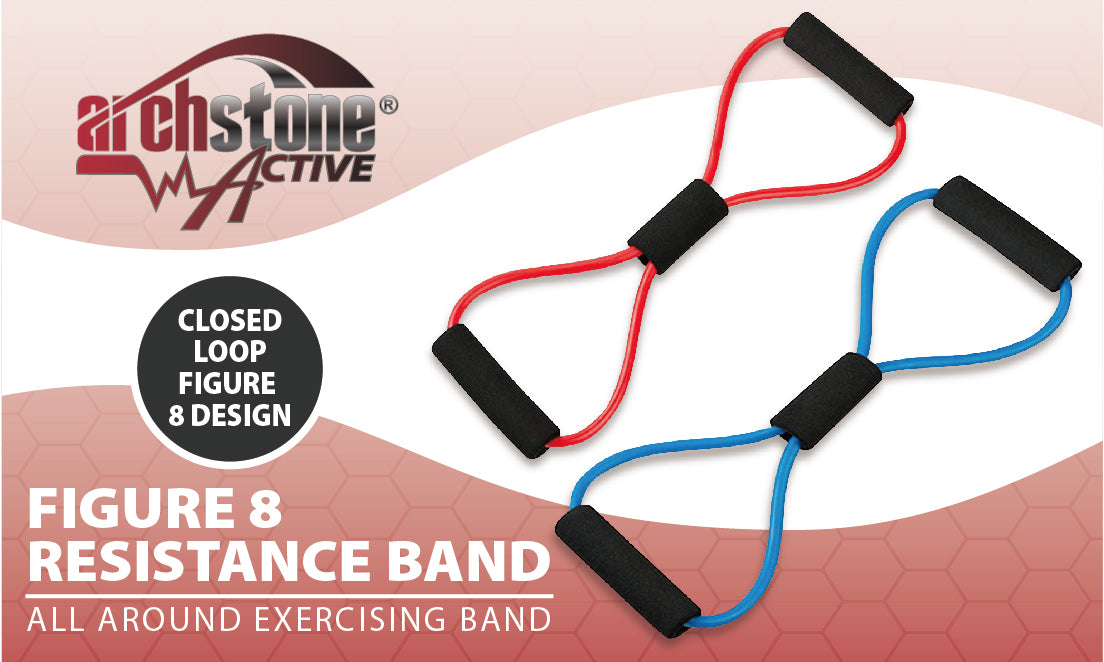 Fitness Band - 8 Shaped, Red/Blue, Single Band, Resistance Training
