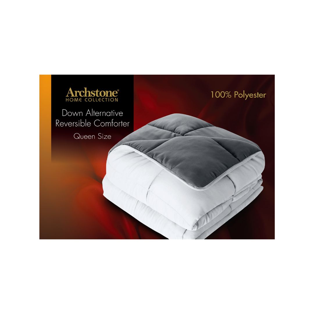 Queen Down Alternative Reversible Comforter, 100% Polyester, Gray White