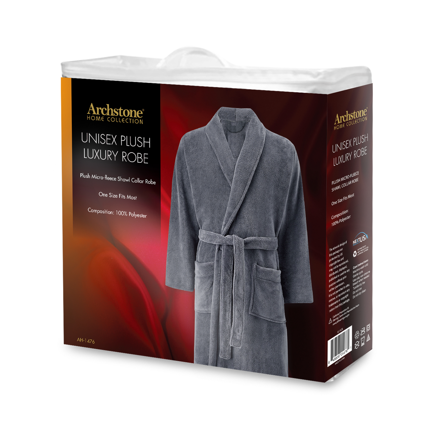 Plush Microfleece Bath Robe - Unisex Adult Size, Shawl Collar