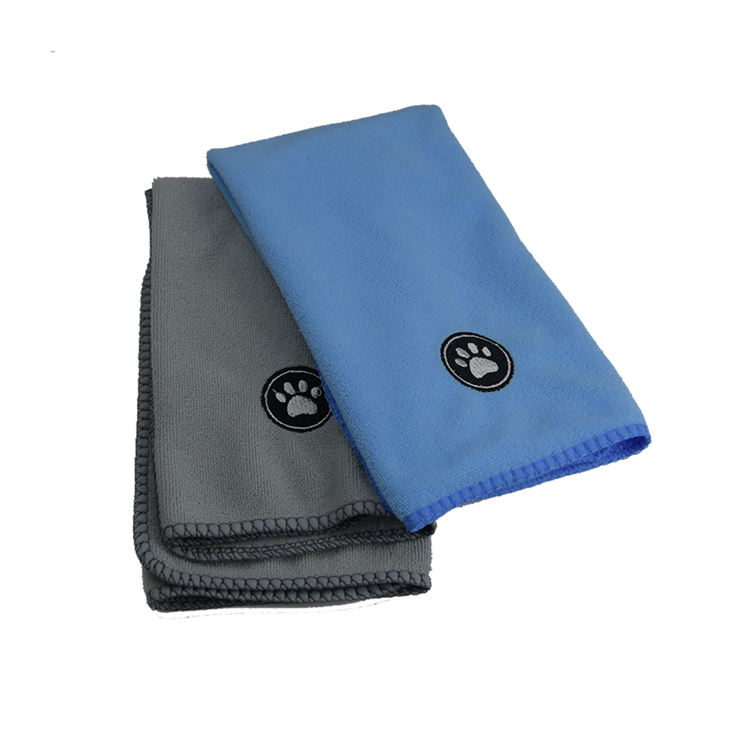 Pet Microfiber Towel Set - 2 pc, Blue + Gray, 17 x 20" Size