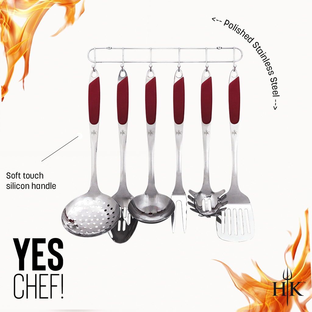 Hell's Kitchen 6-Piece Stainless Kitchen Utensil Set - Red
