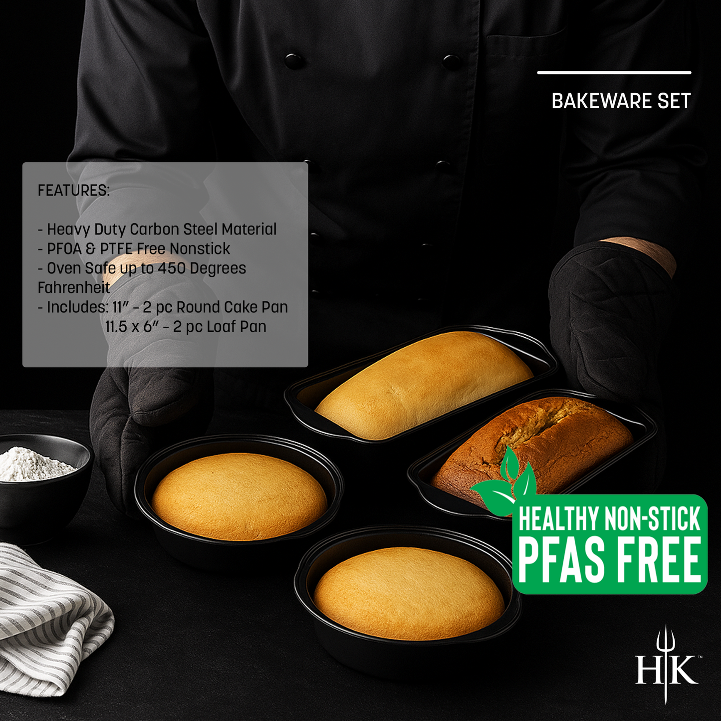 Hell's Kitchen 4-Piece Bakeware Set - Black